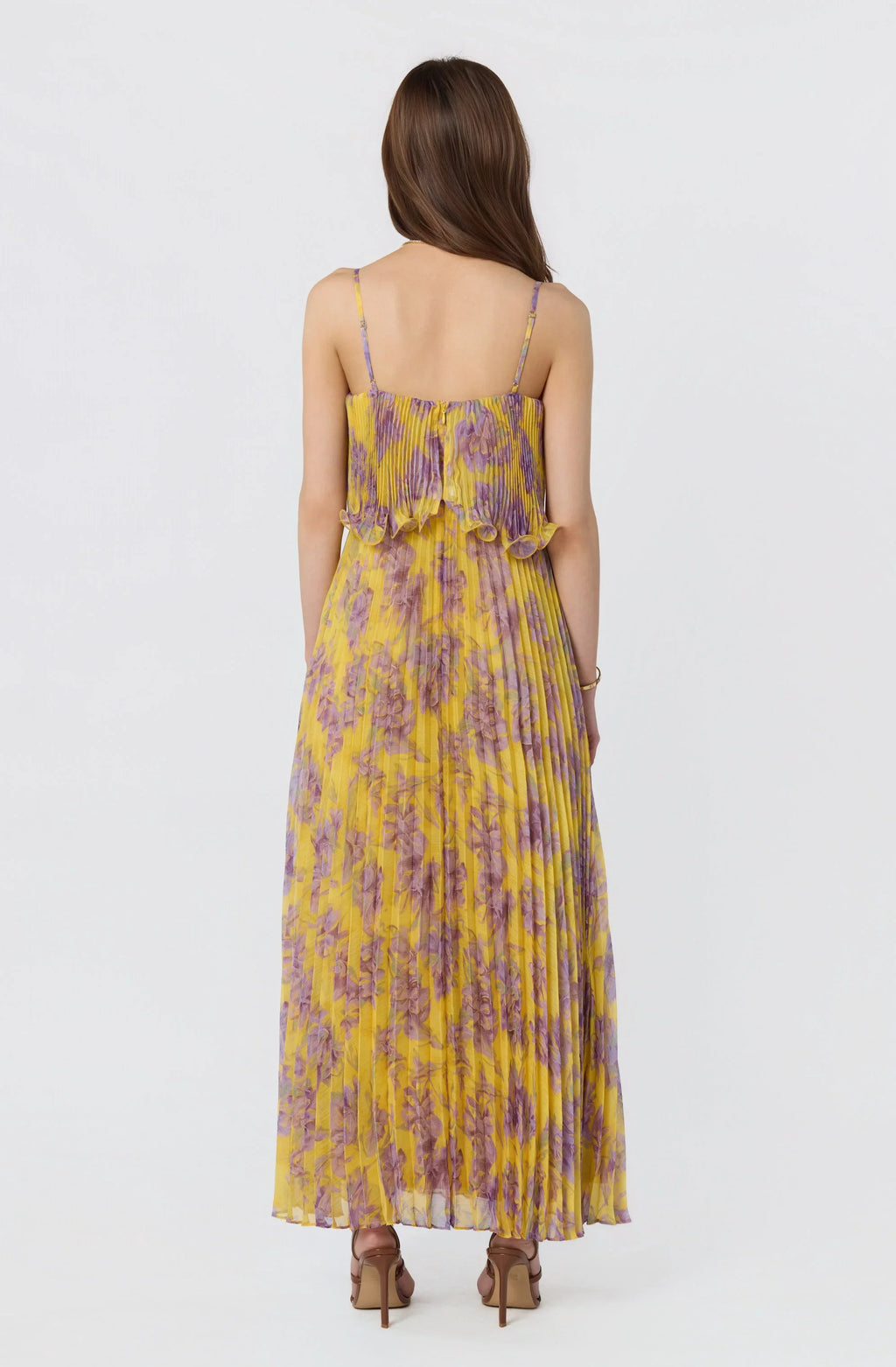 Makennah Plissé Floral Maxi Dress