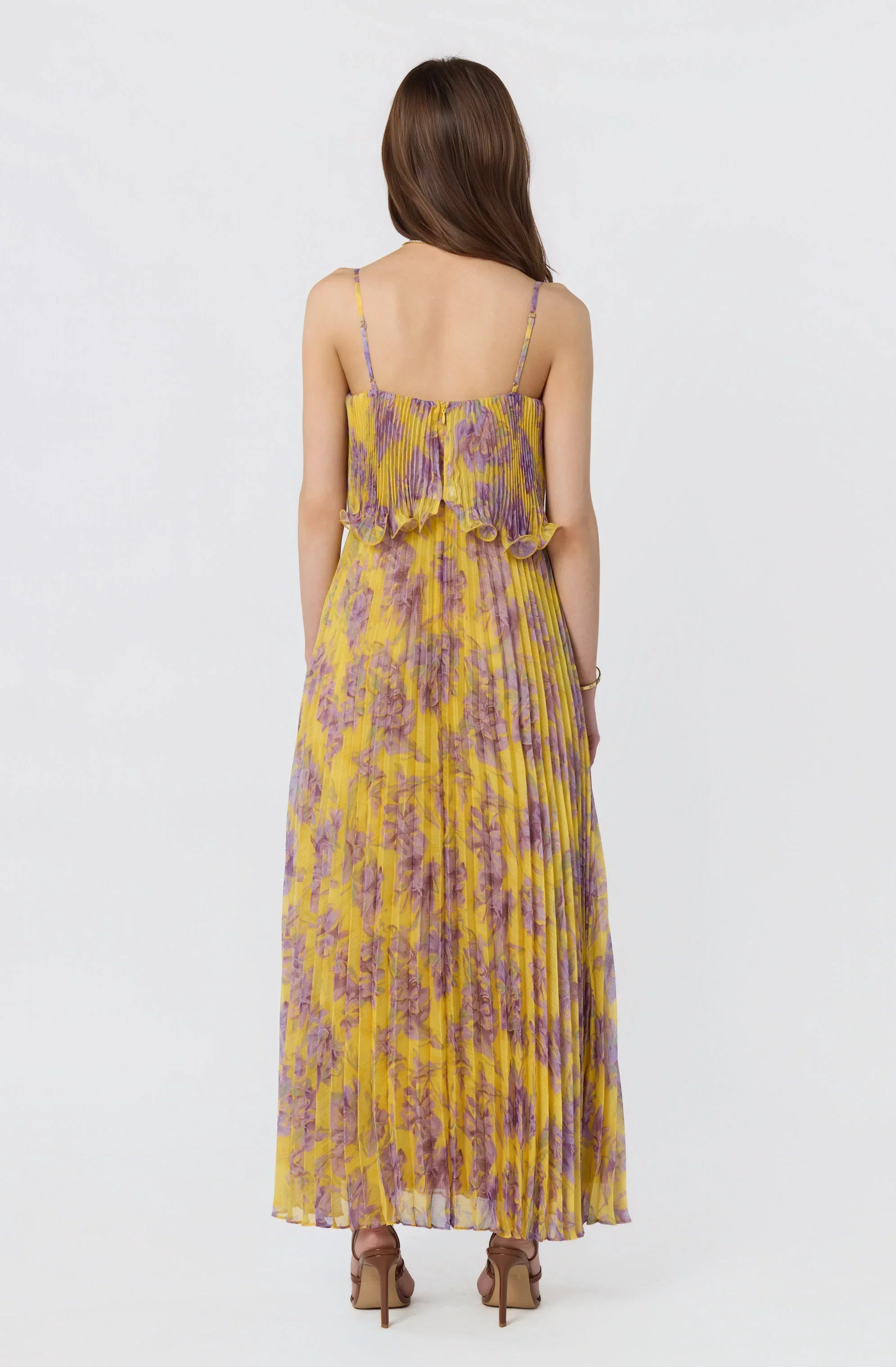 Makennah Plissé Floral Maxi Dress