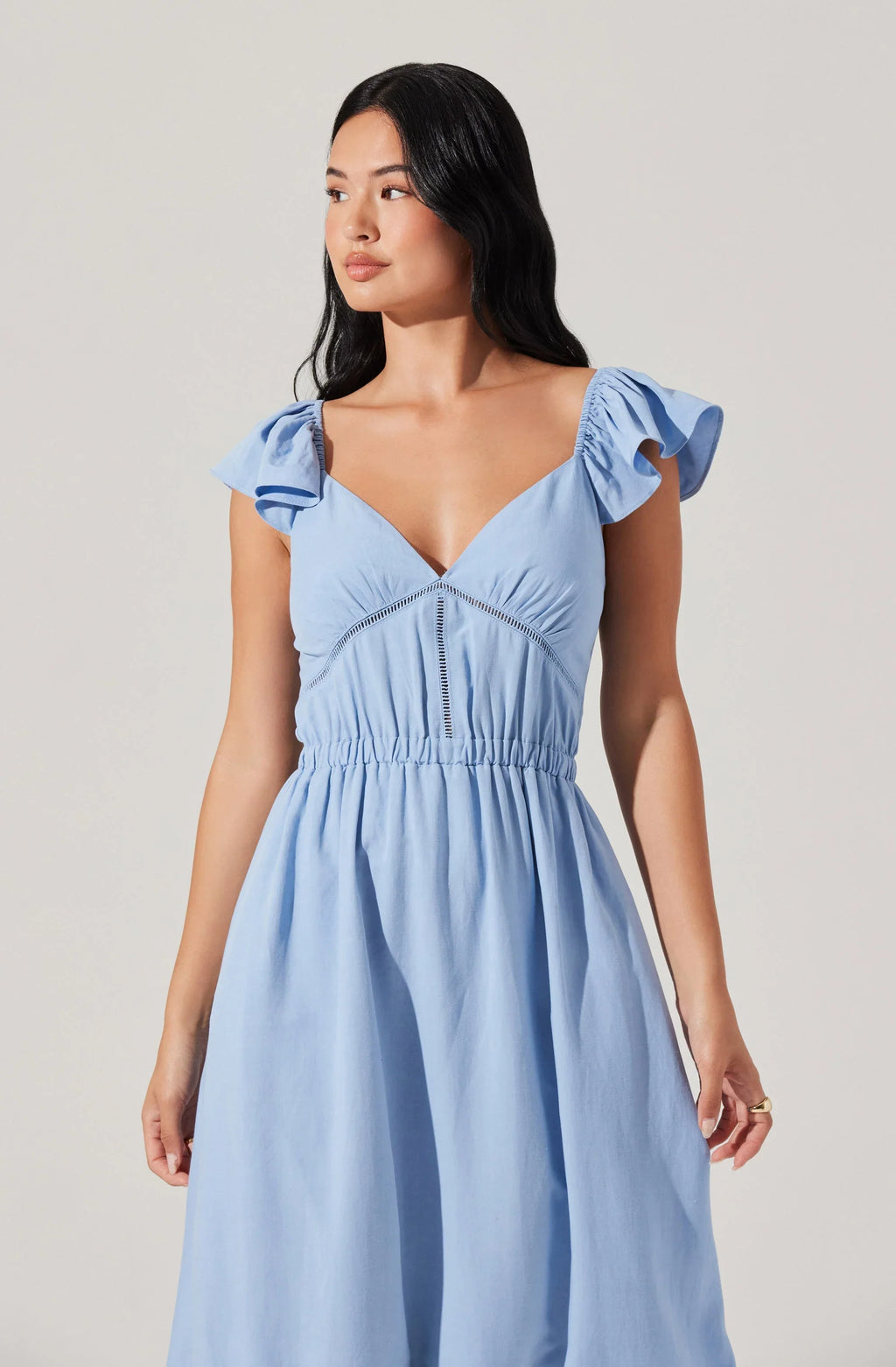Odeletta Embroidered Floral Trim Midi Dress