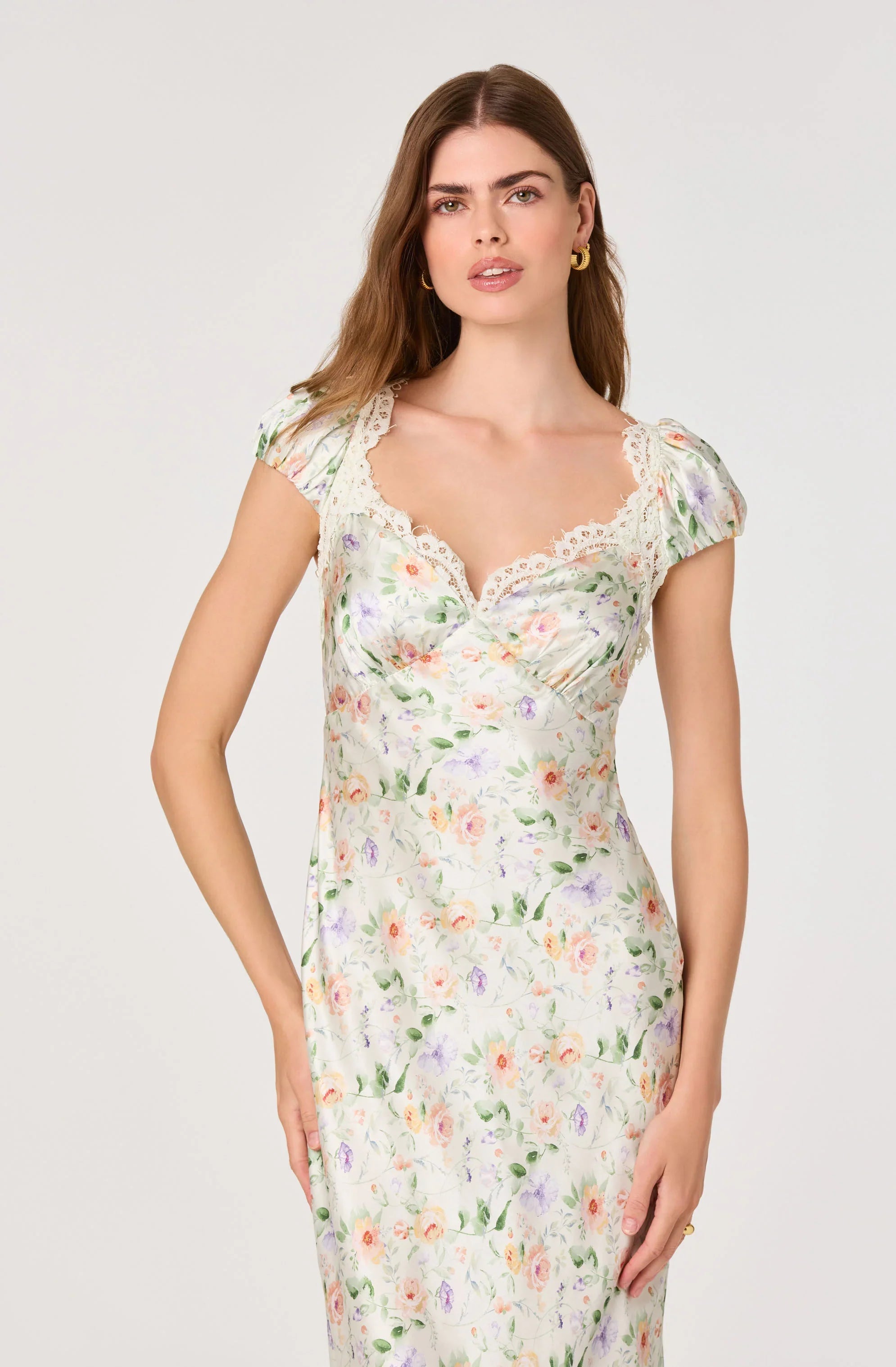 Makaela Puff Sleeve Floral Satin Midi Dress