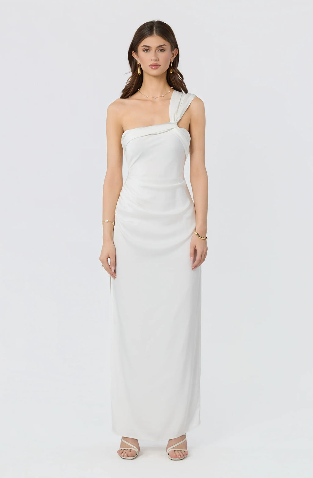 Catori One-Shoulder Ruched Satin Maxi Dress