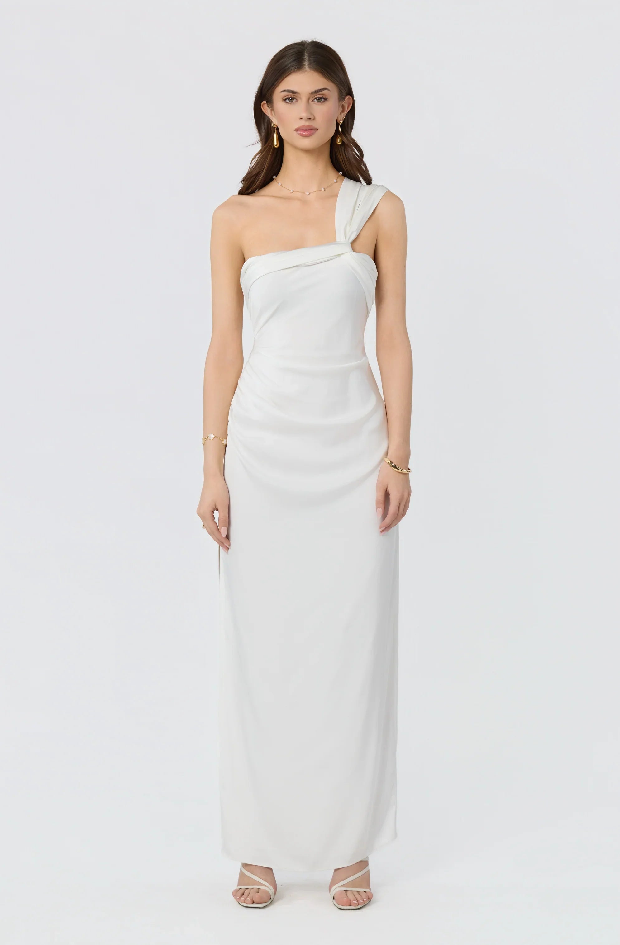 Catori One-Shoulder Ruched Satin Maxi Dress