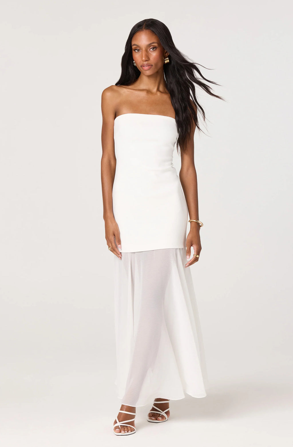 Lizet Strapless Mini Dress with Sheer Maxi Overlay
