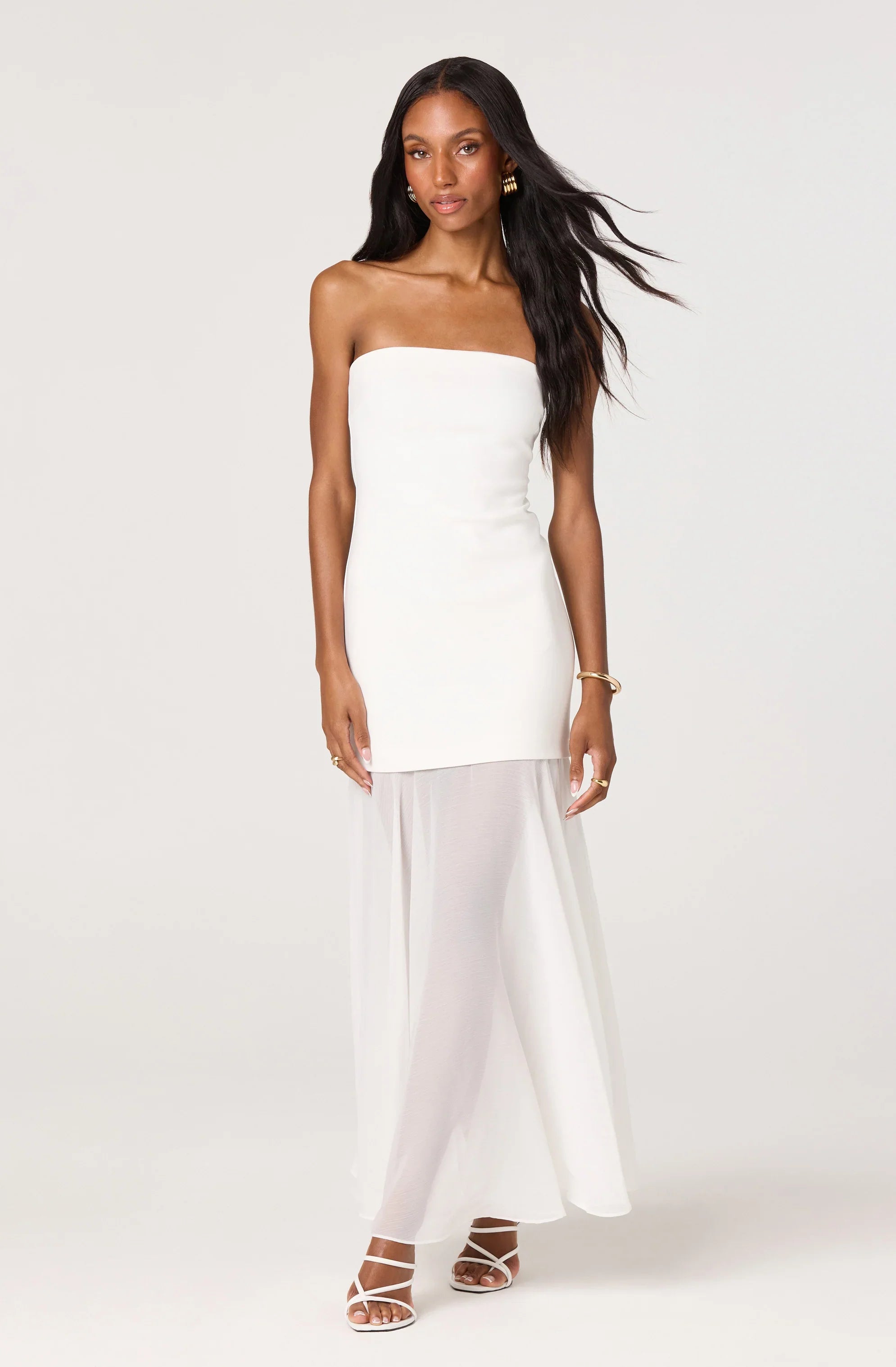 Lizet Strapless Mini Dress with Sheer Maxi Overlay