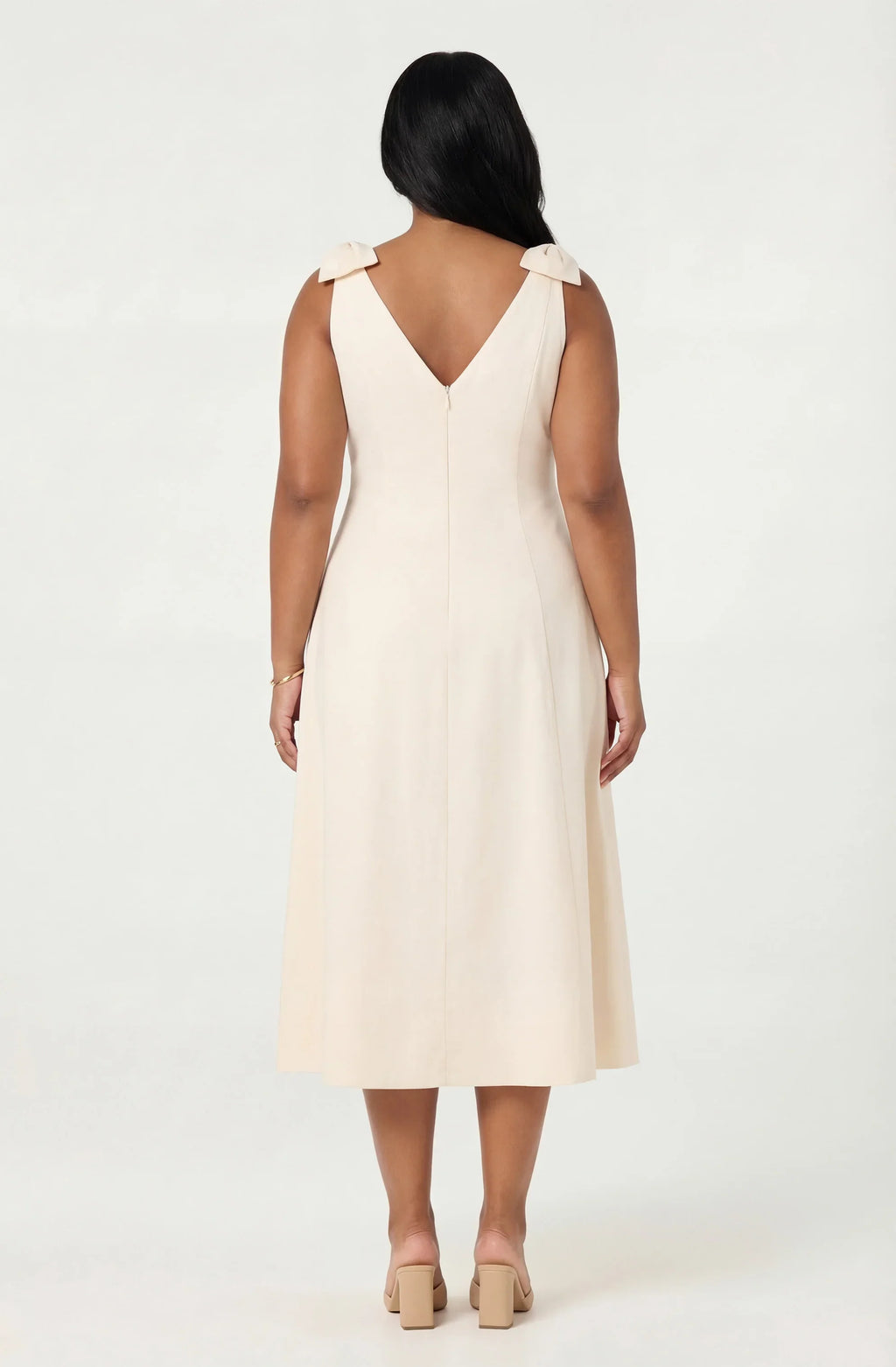Joleena Linen Bow-Strap Midi Dress