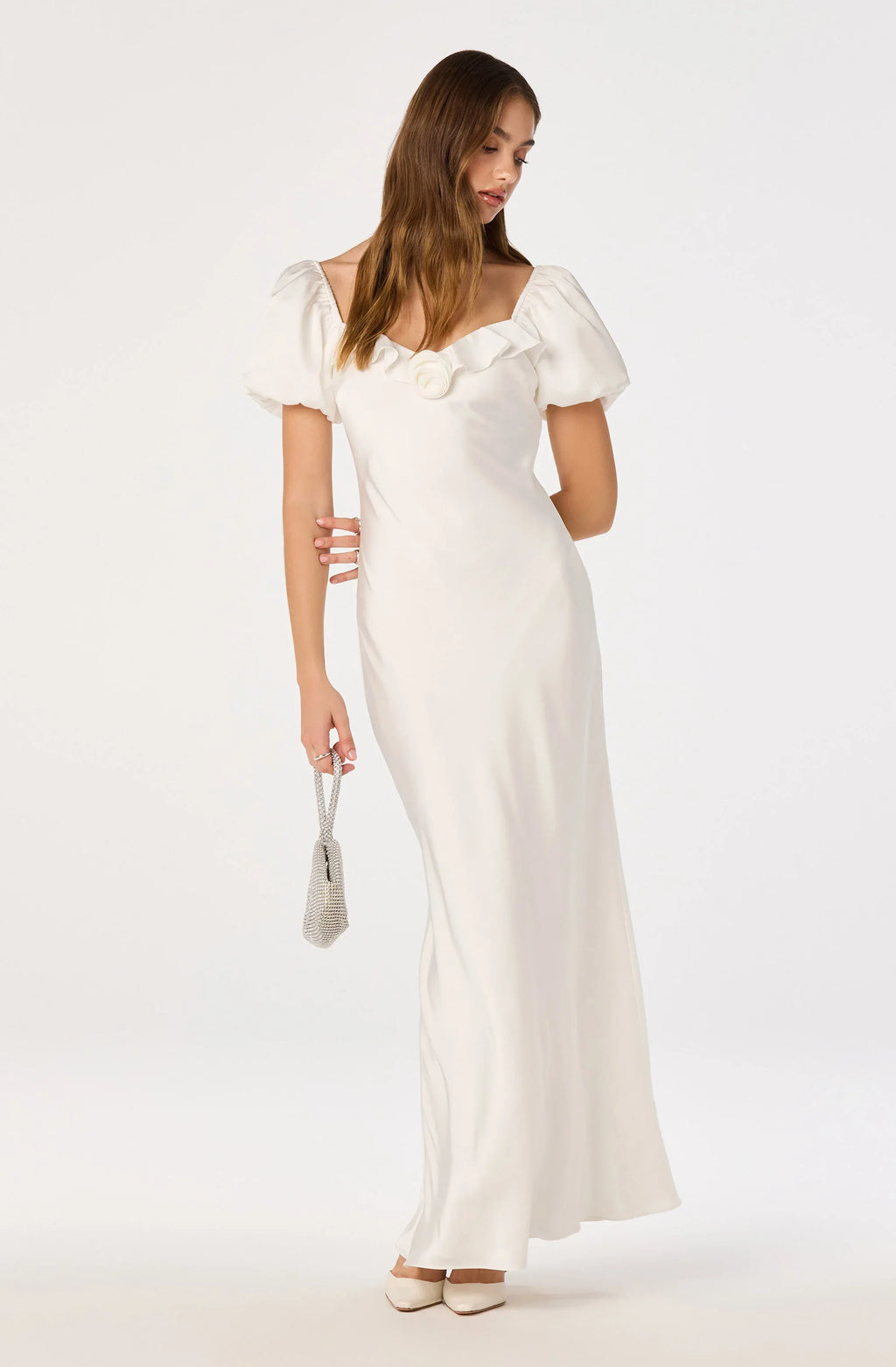 Bethrose 3D Rose Satin Maxi Dress
