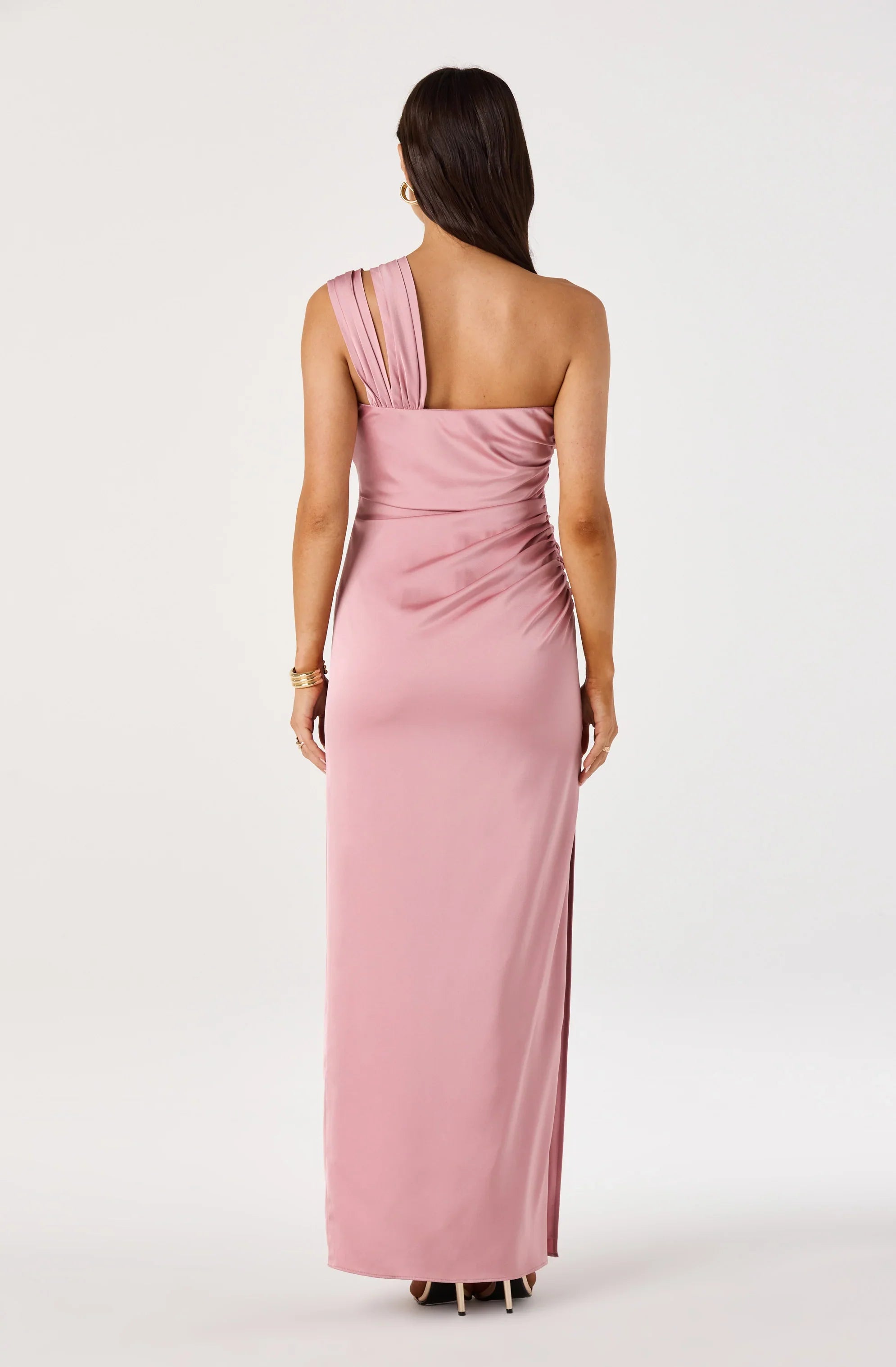 Catori One-Shoulder Ruched Satin Maxi Dress