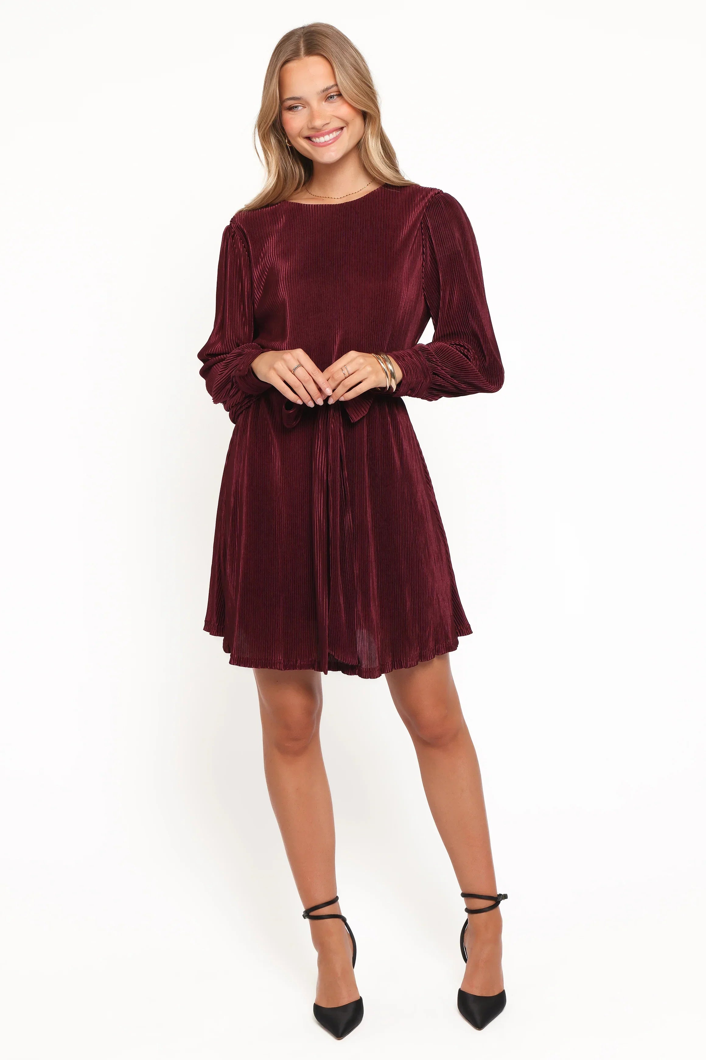 Joy Plisse Mini Dress - Burgundy