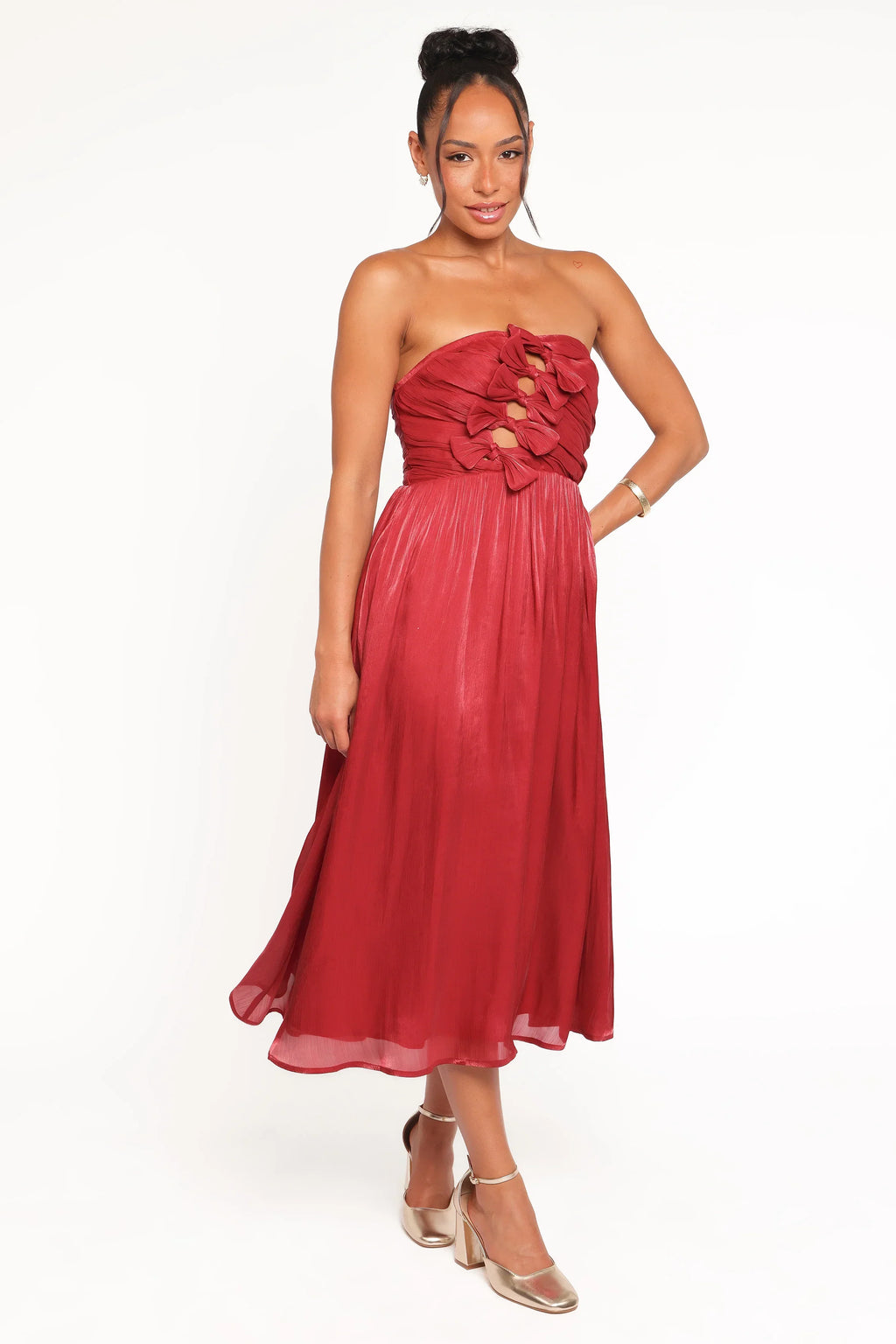 Mila Strapless Midi Dress - Red