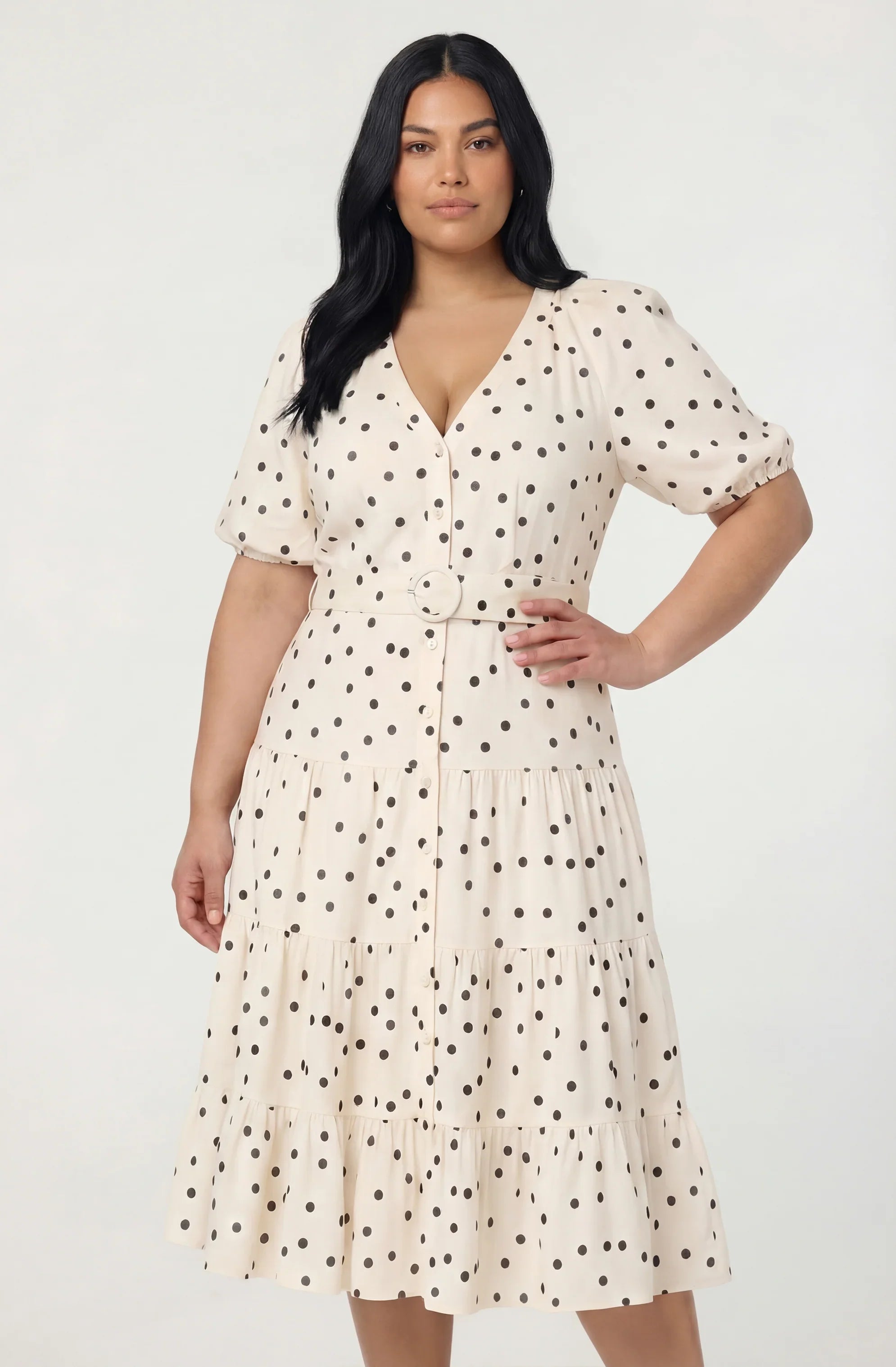 Minnie Polka Dot Tiered Midi Dress