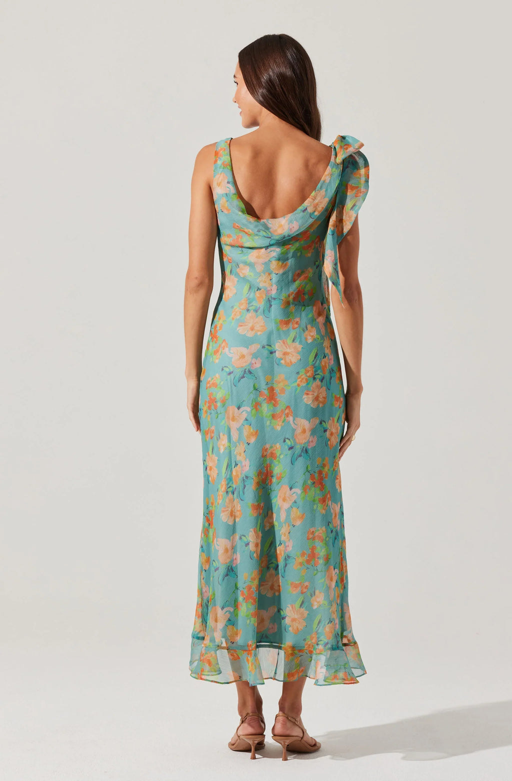 Isabelle Ruffled Cowl Neck Floral Midi Dress