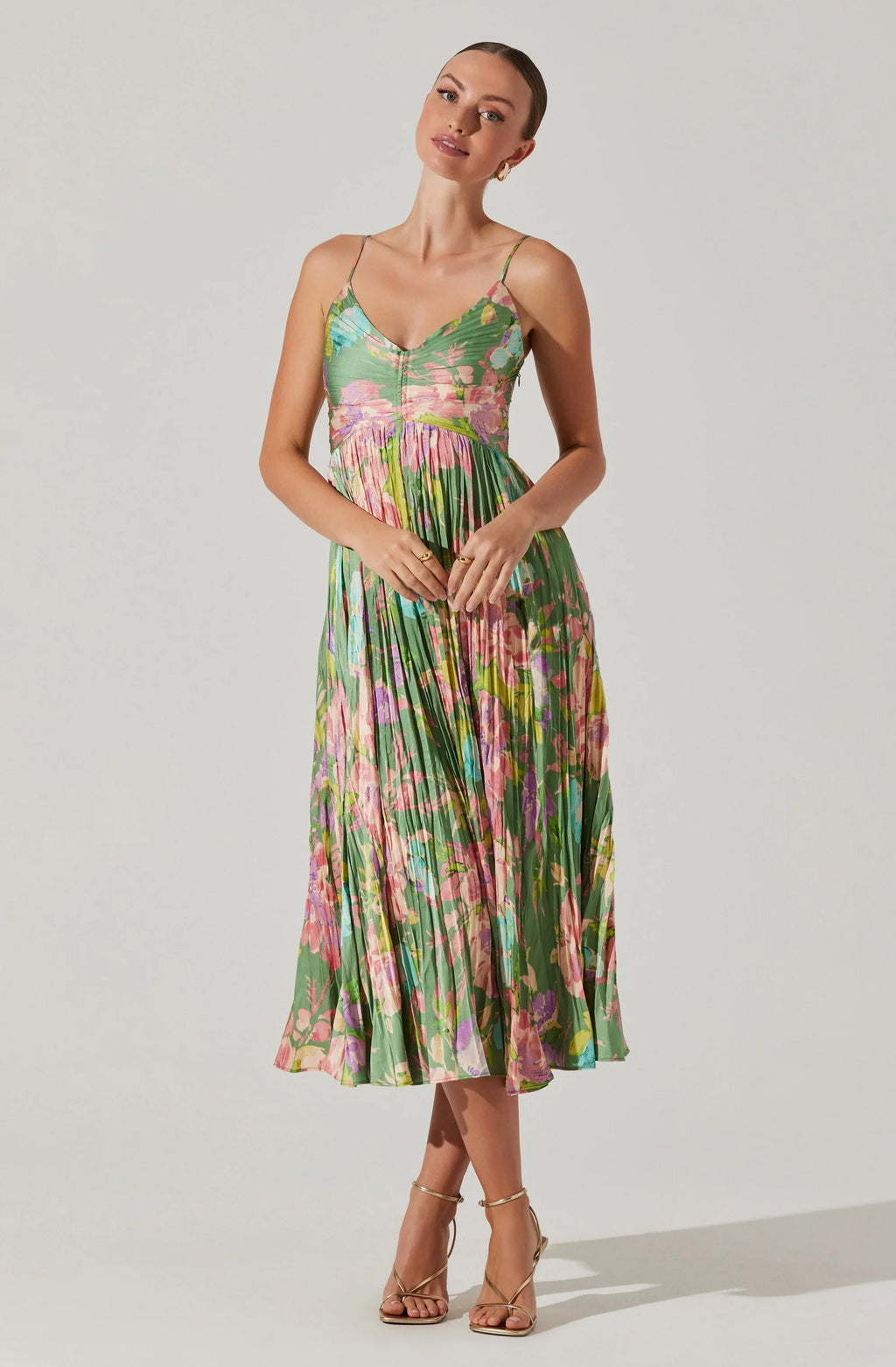 Maeve Pleated Satin Midi Dress