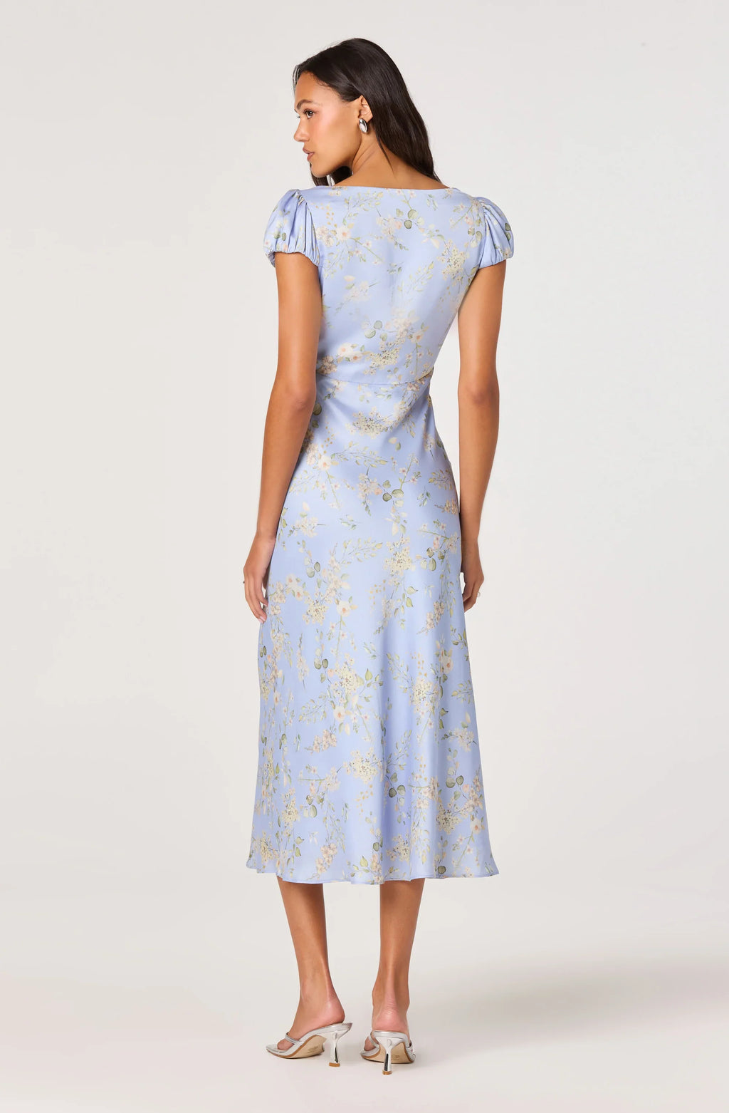Makaela Puff Sleeve Floral Satin Midi Dress
