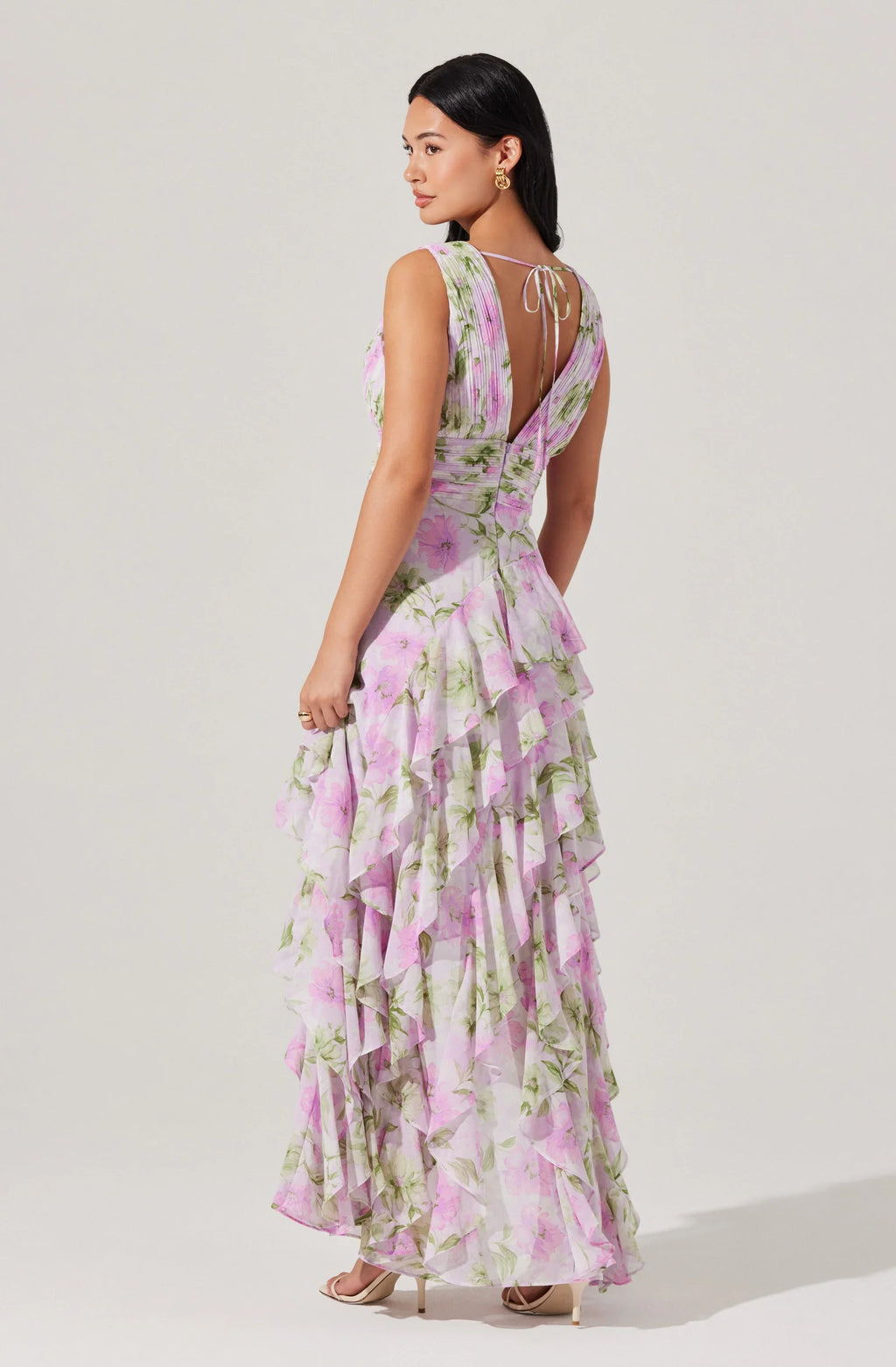 Cytherea Asymmetric Floral Ruffle Midi Dress