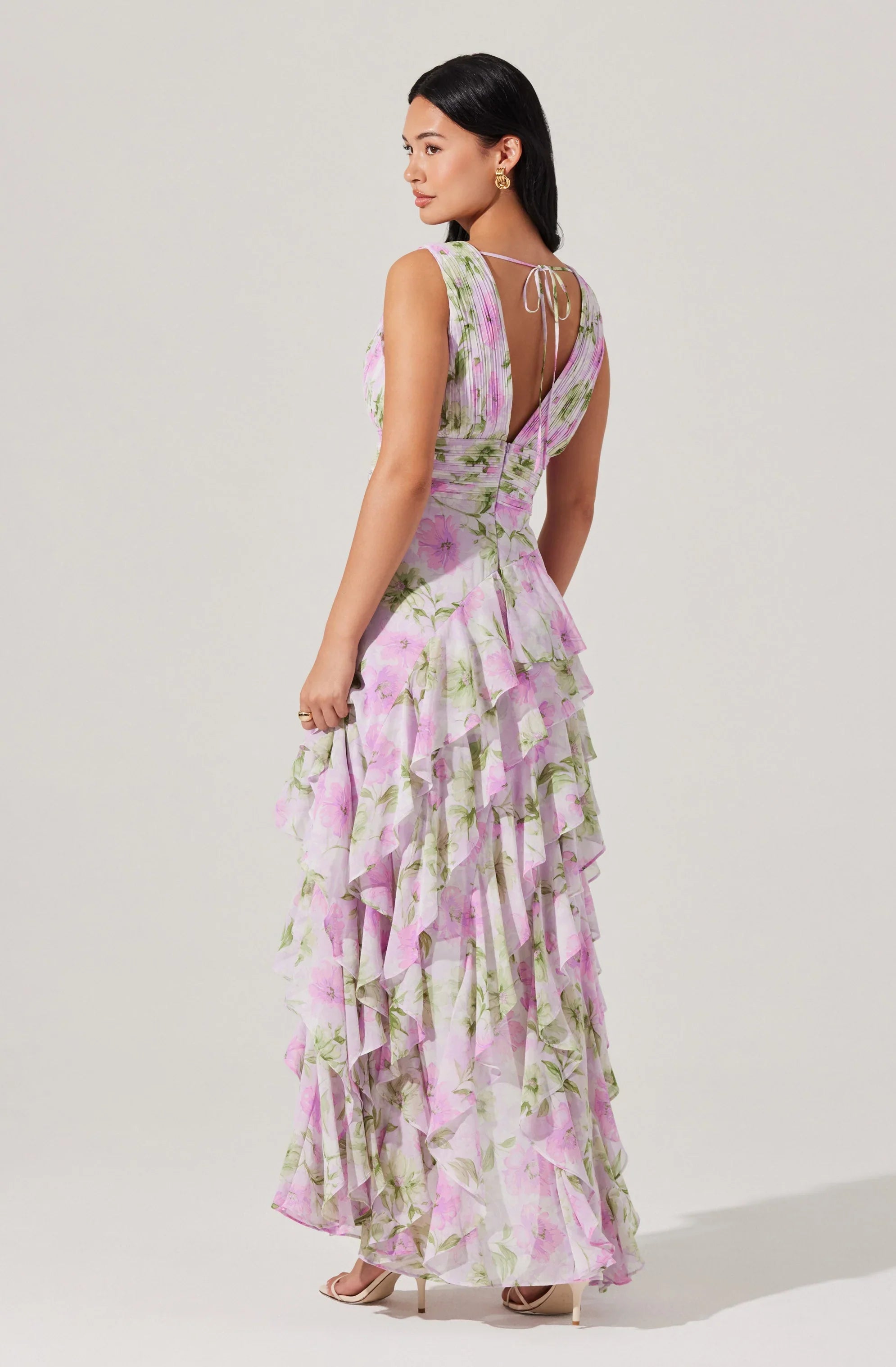 Cytherea Asymmetric Floral Ruffle Midi Dress