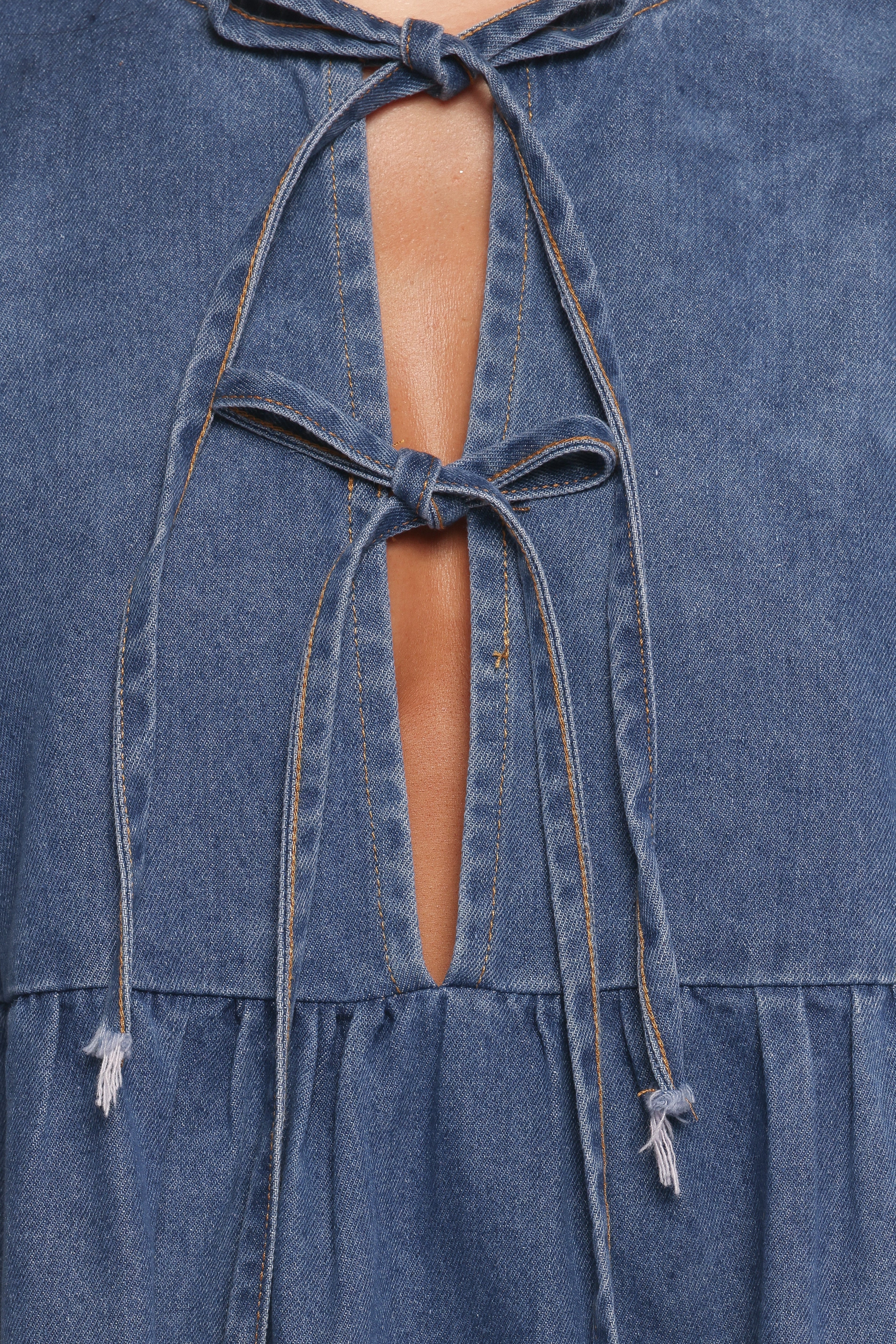 Romana Tie Front Mini Dress - Dark Denim