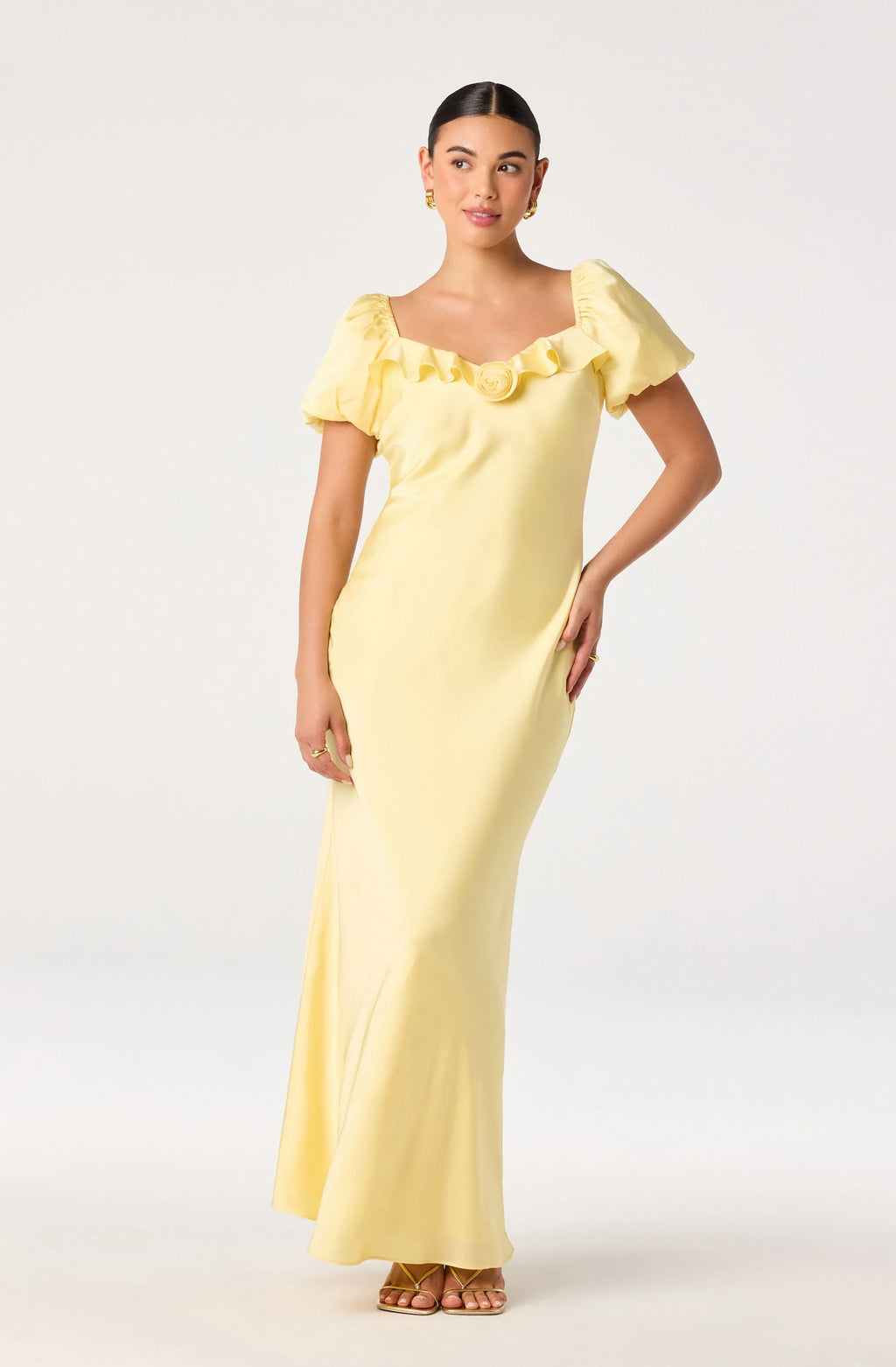 Bethrose 3D Rose Satin Maxi Dress