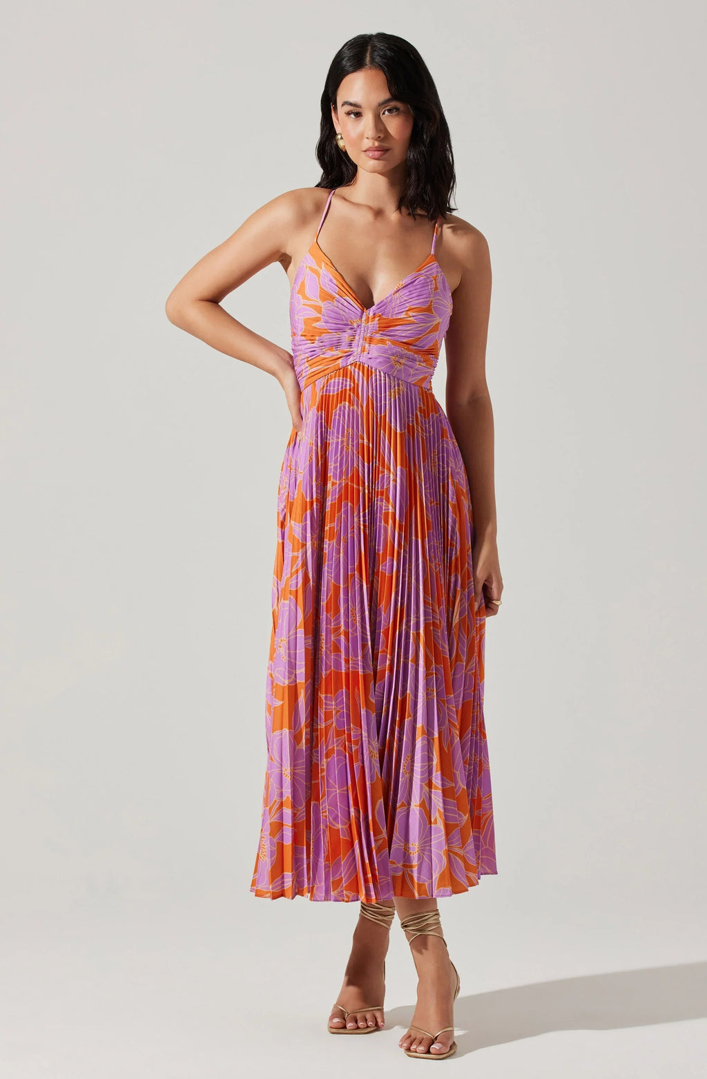 Blythe Floral Plisse Midi Dress