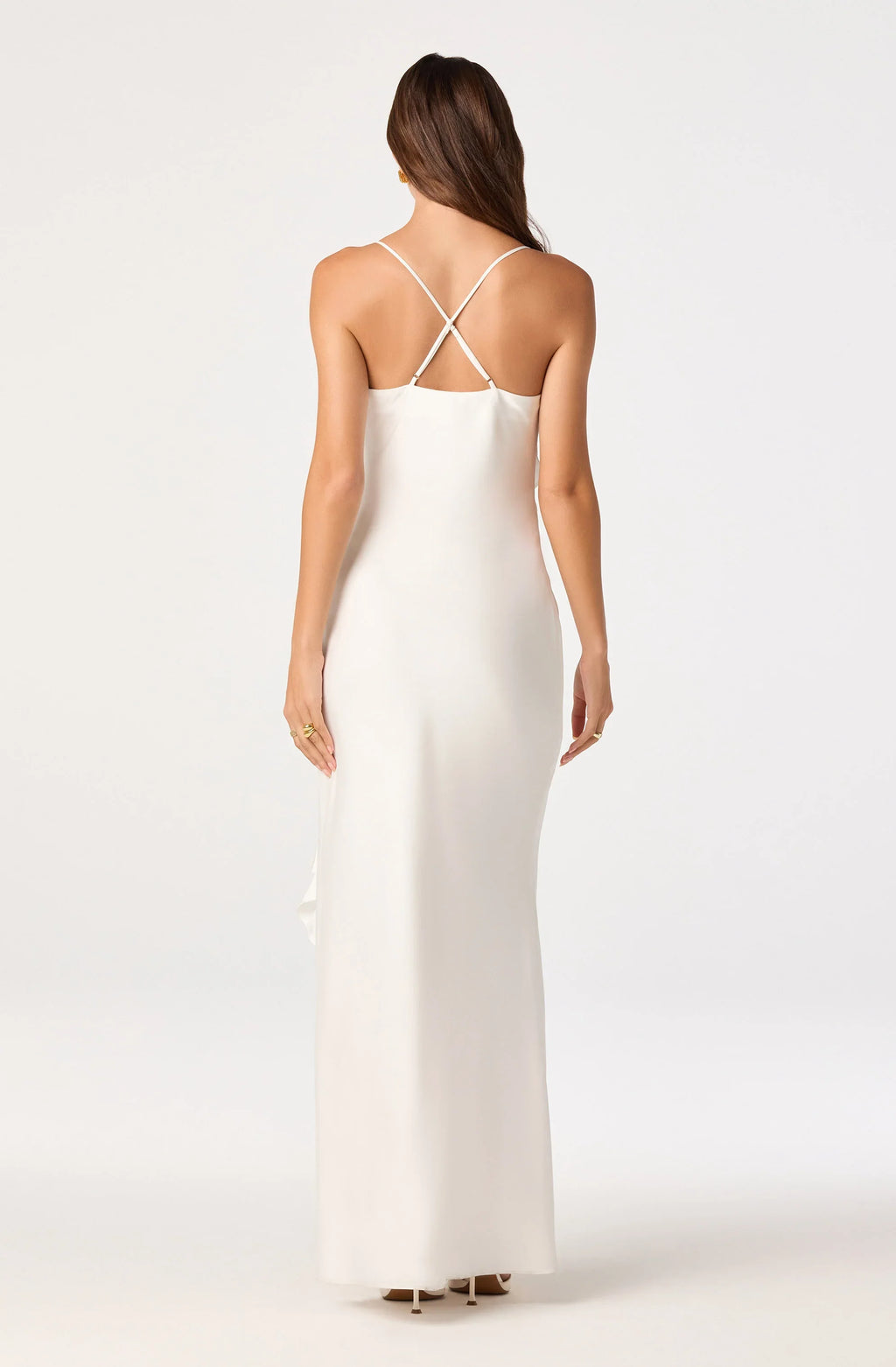 Adelina Satin Ruffle Maxi Dress