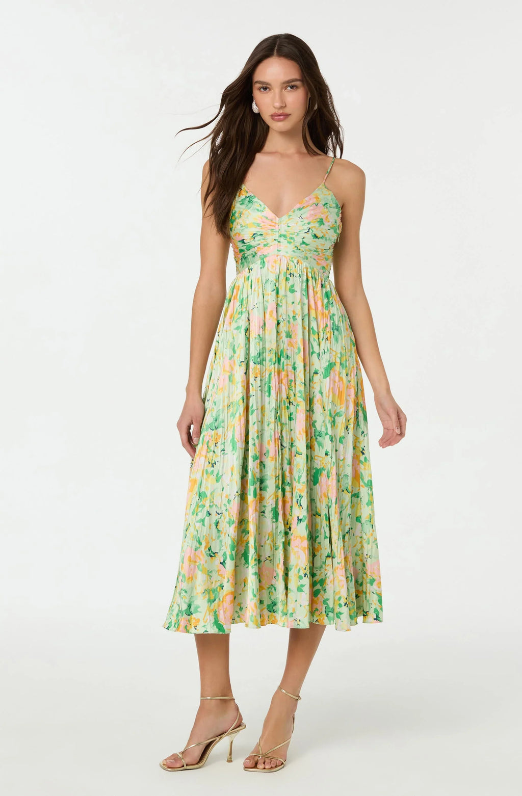 Maeve Pleated Satin Midi Dress