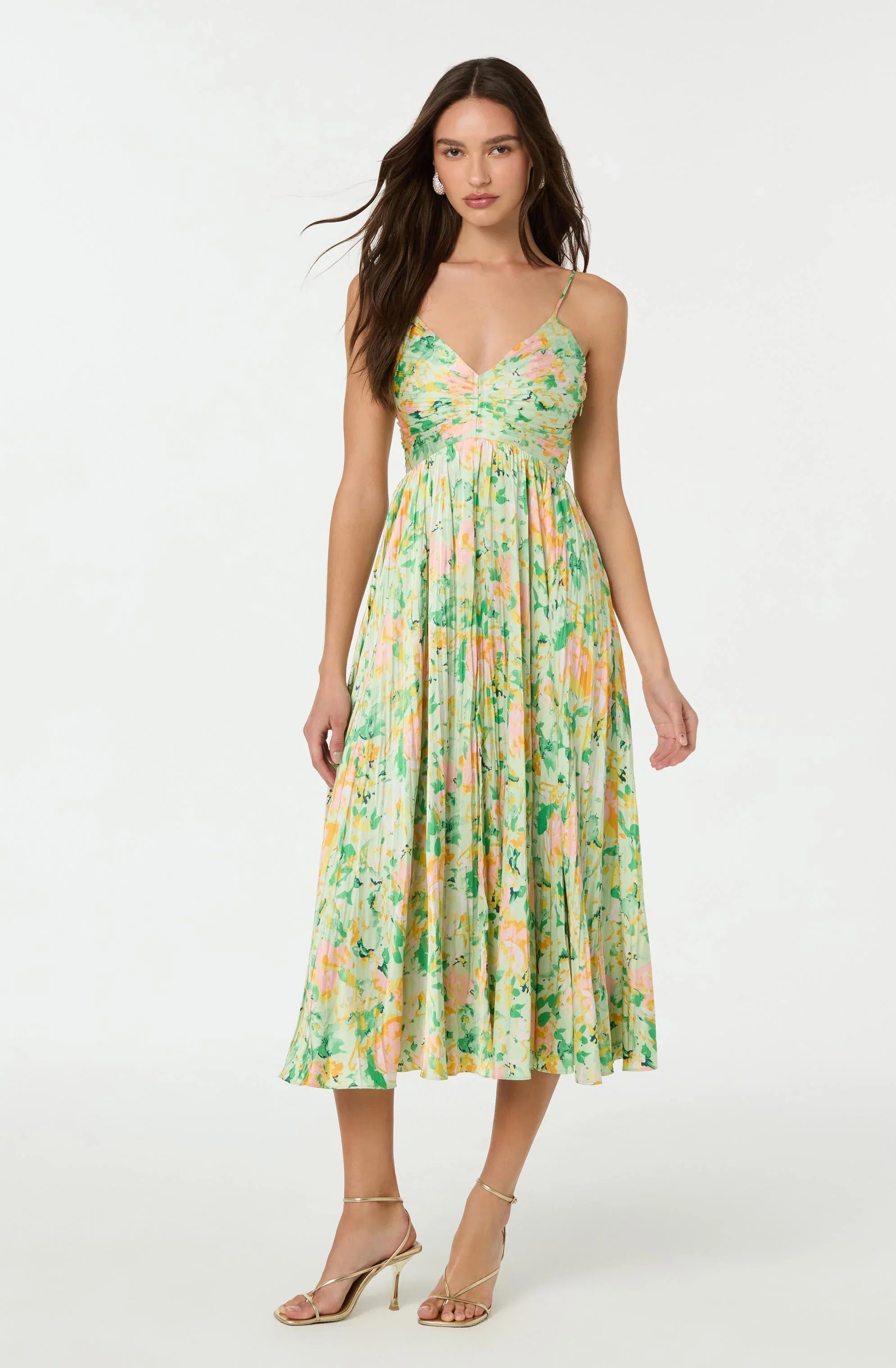 Maeve Pleated Satin Midi Dress