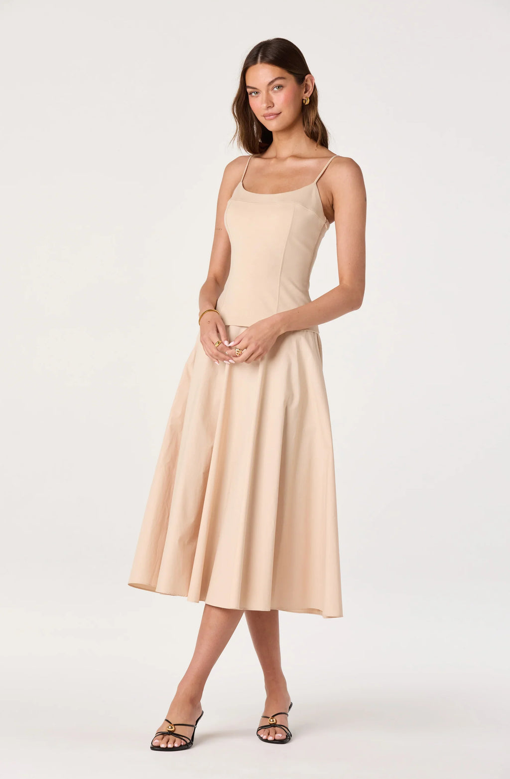 Cierra Mixed Media Drop Waist Midi Dress