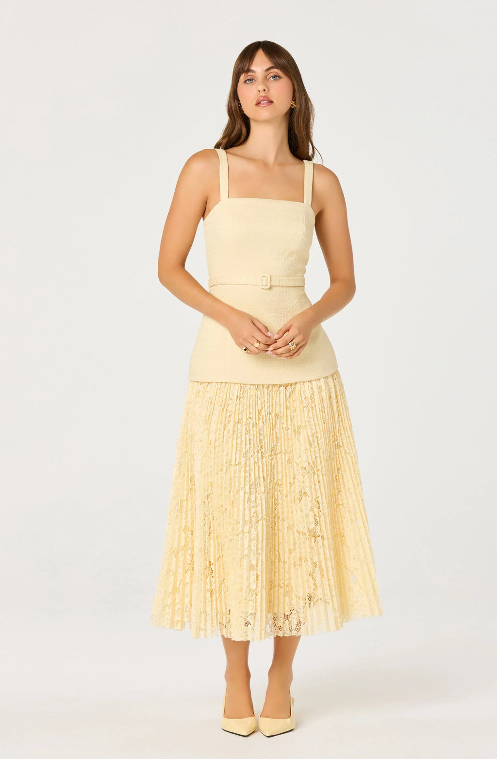 Caitlin Mixed Media Tweed Midi Dress