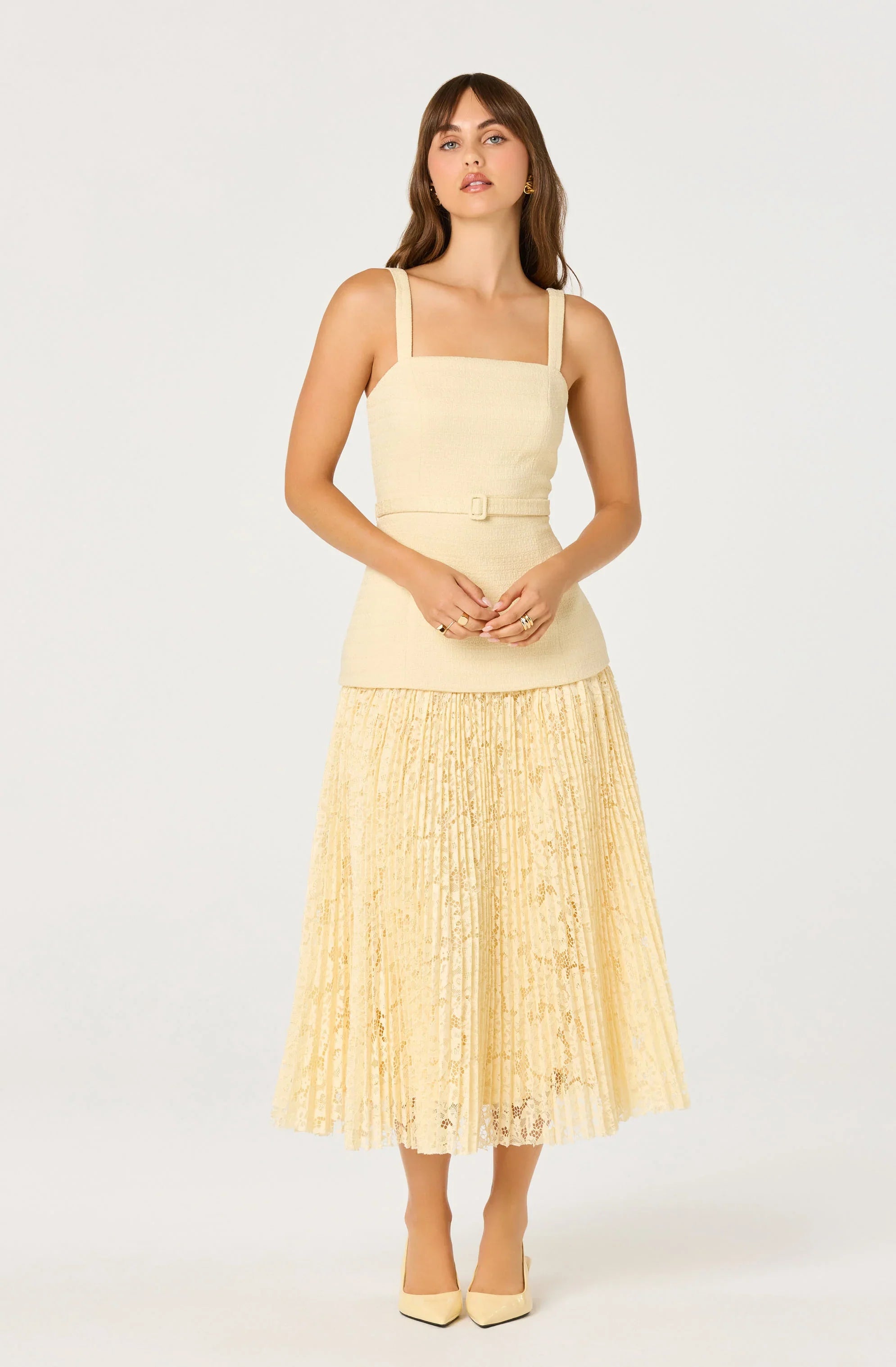 Caitlin Mixed Media Tweed Midi Dress