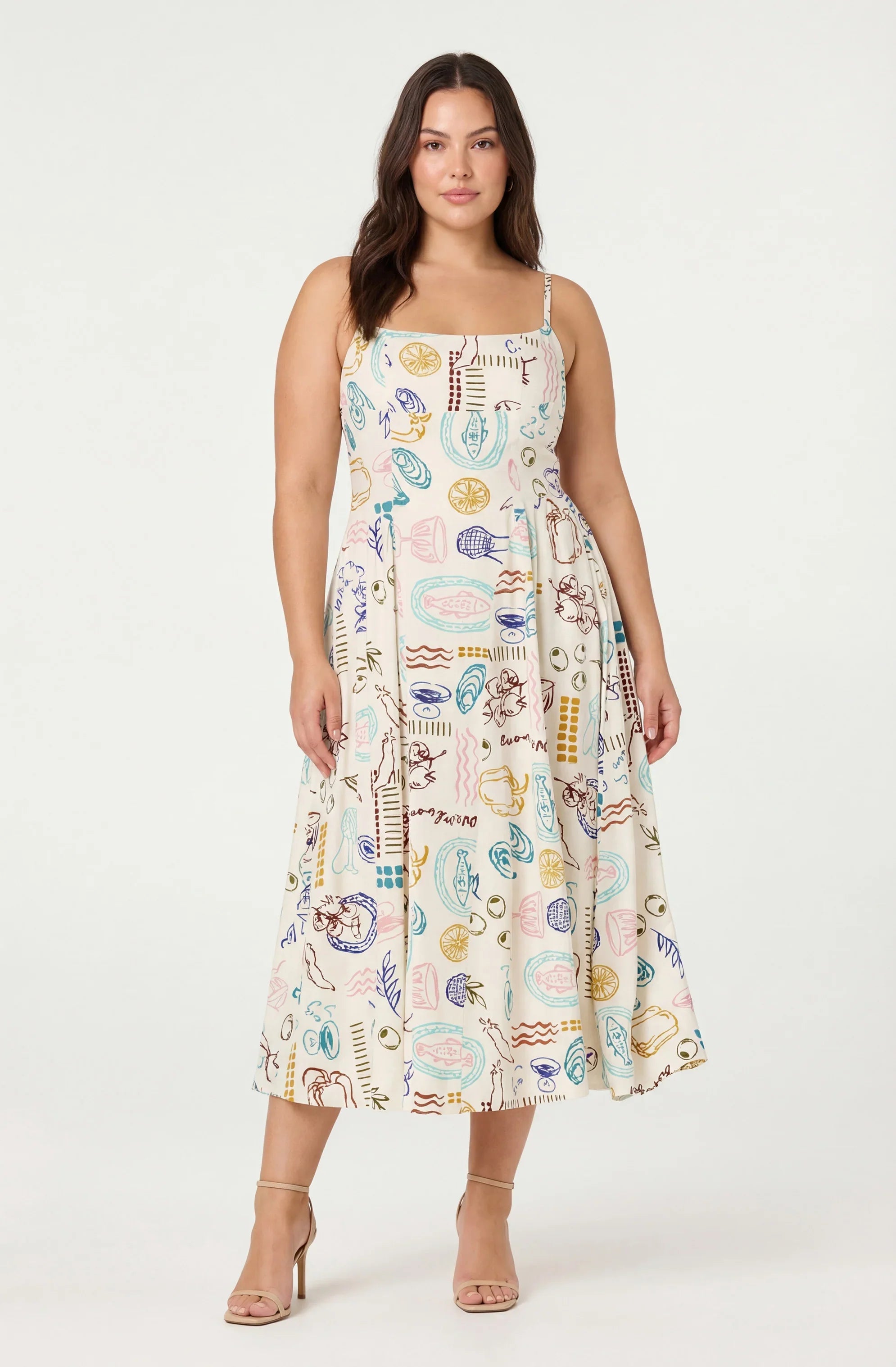 Ansley Novelty Print Linen Midi Dress