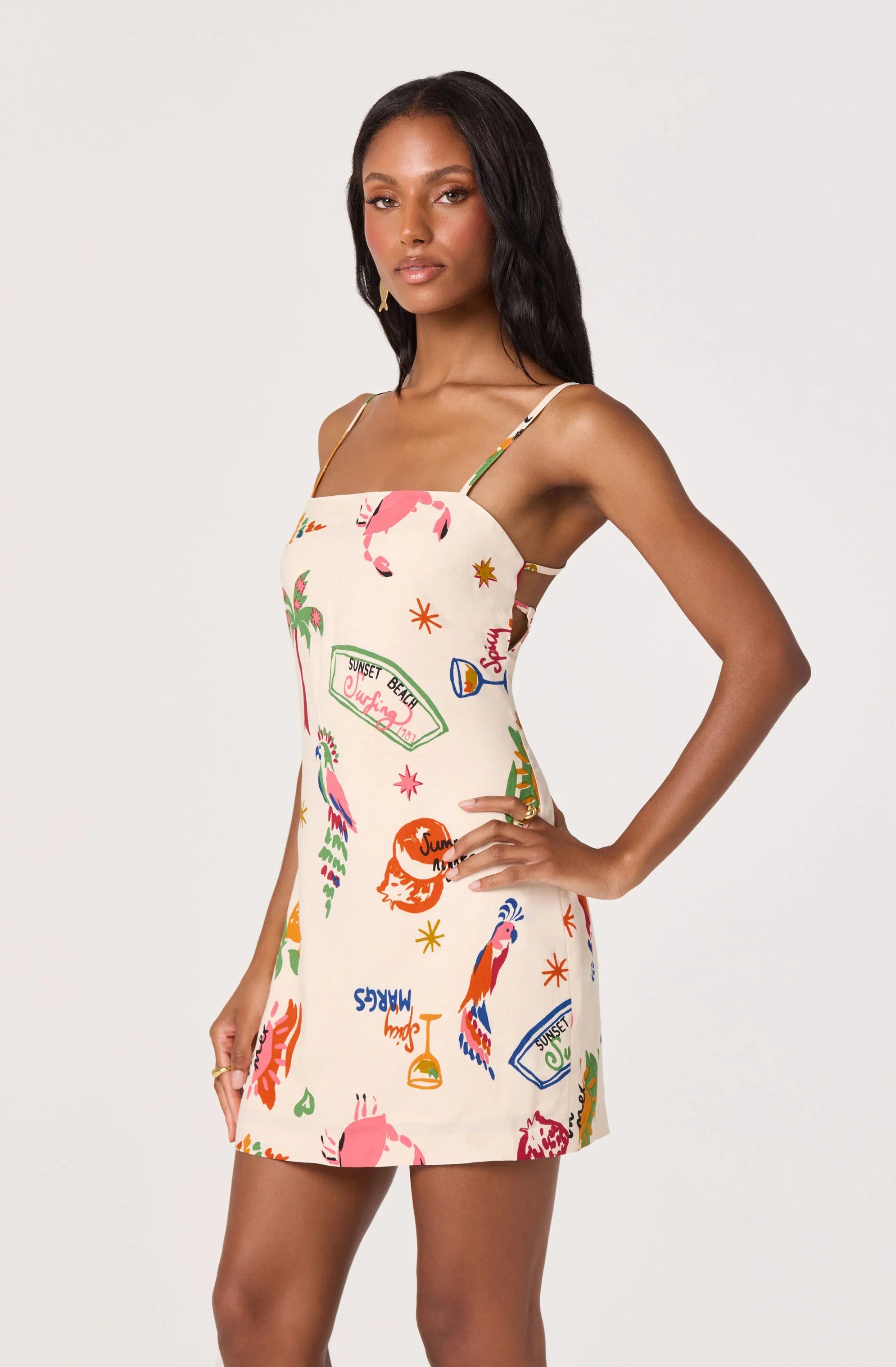 Valencia Novelty Print Open Back Mini Dress