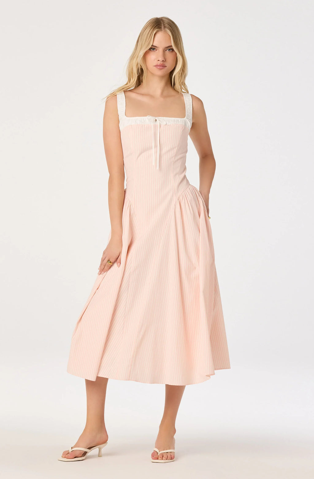Hazel Striped Drop-Waist Midi Dress