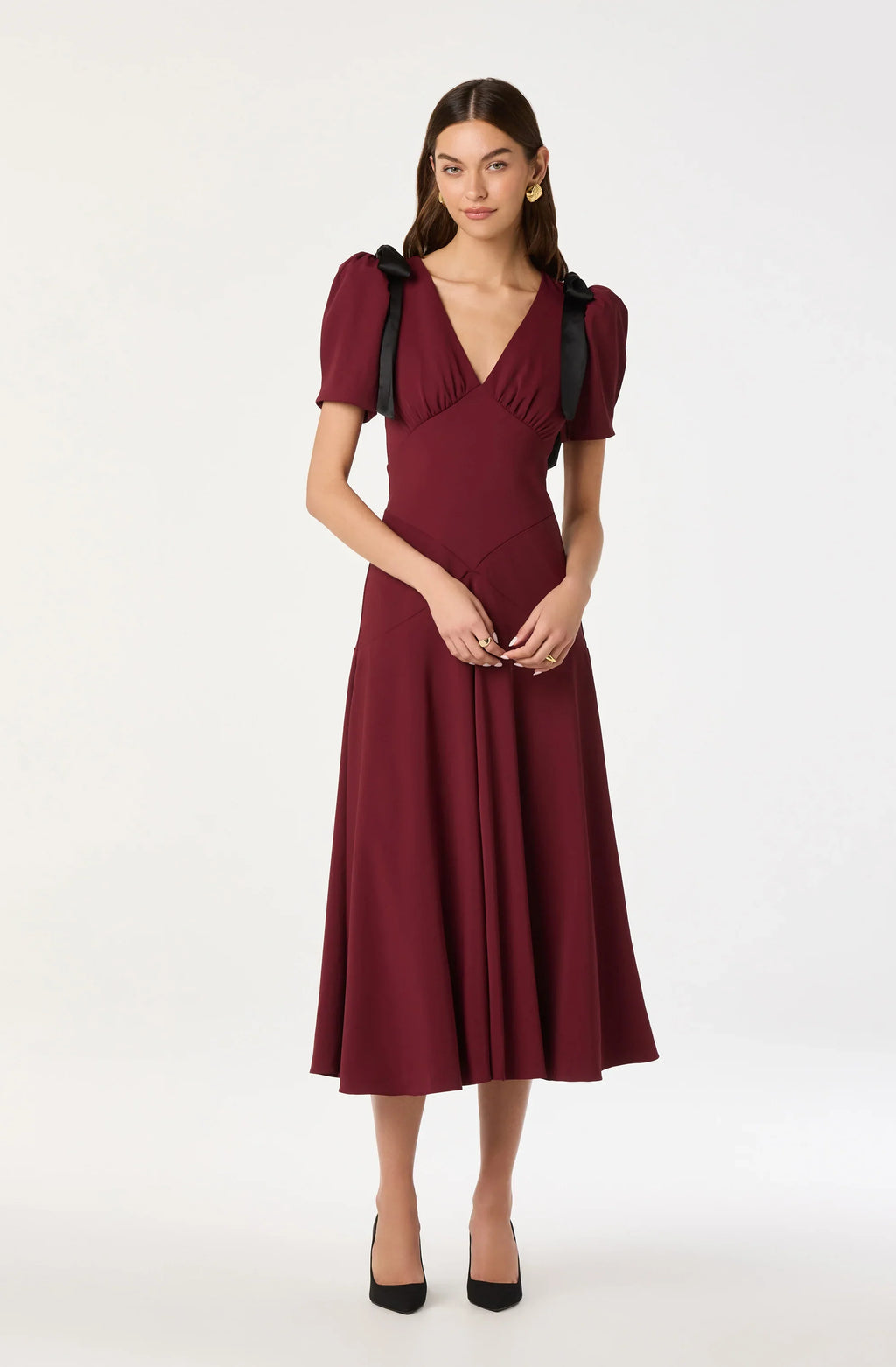 Ciela Bow Puff Sleeve Midi Dress