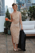 Kiki One Shoulder Midi Dress - Gold