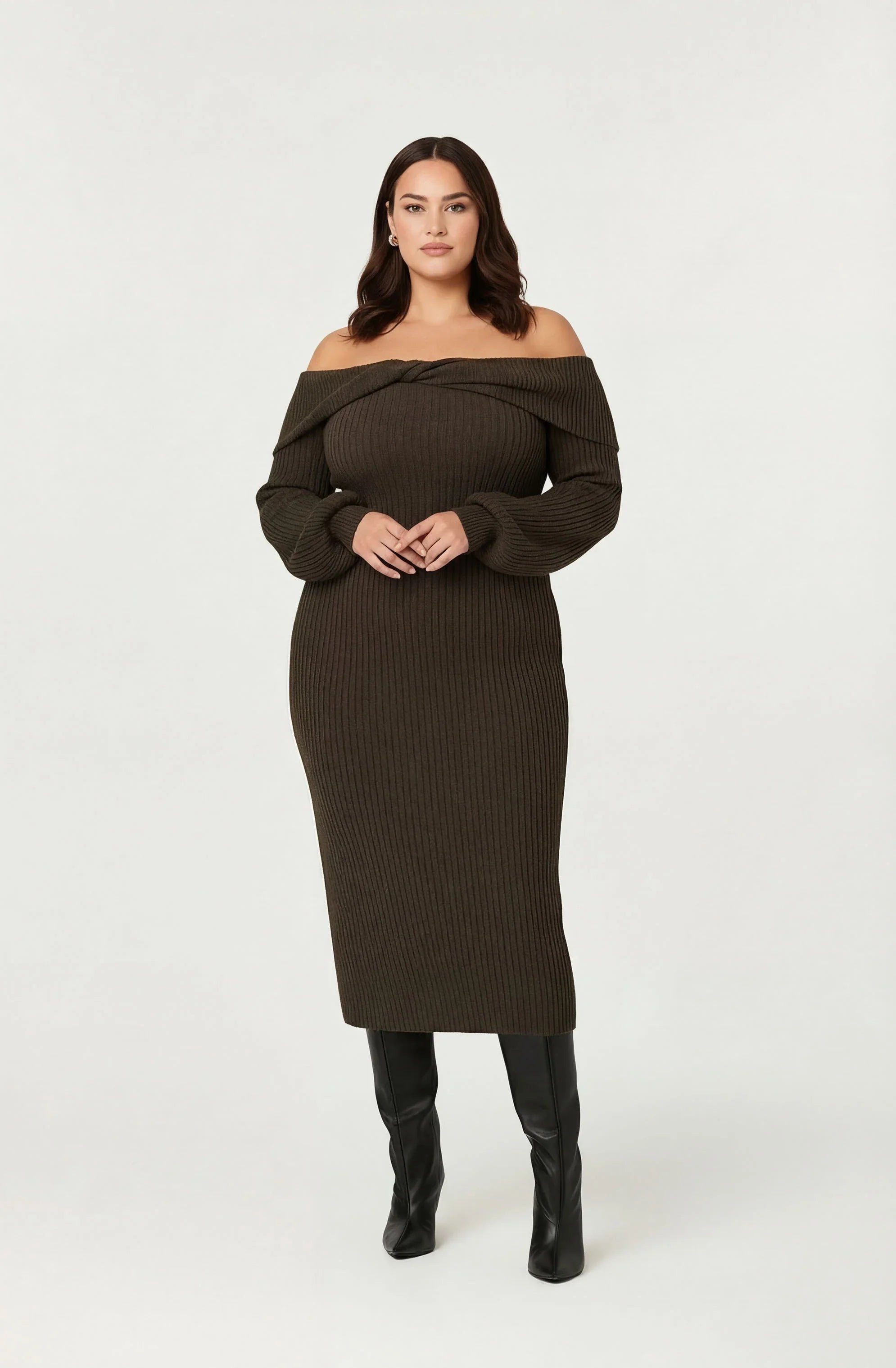 Tilde Off Shoulder Midi Sweater Dress
