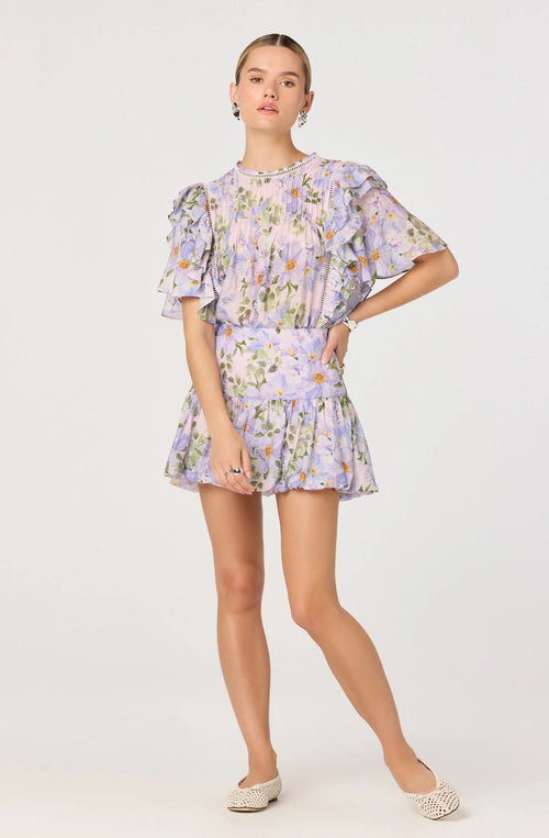 Alea Floral Drop-Waist Bubble Mini Skirt