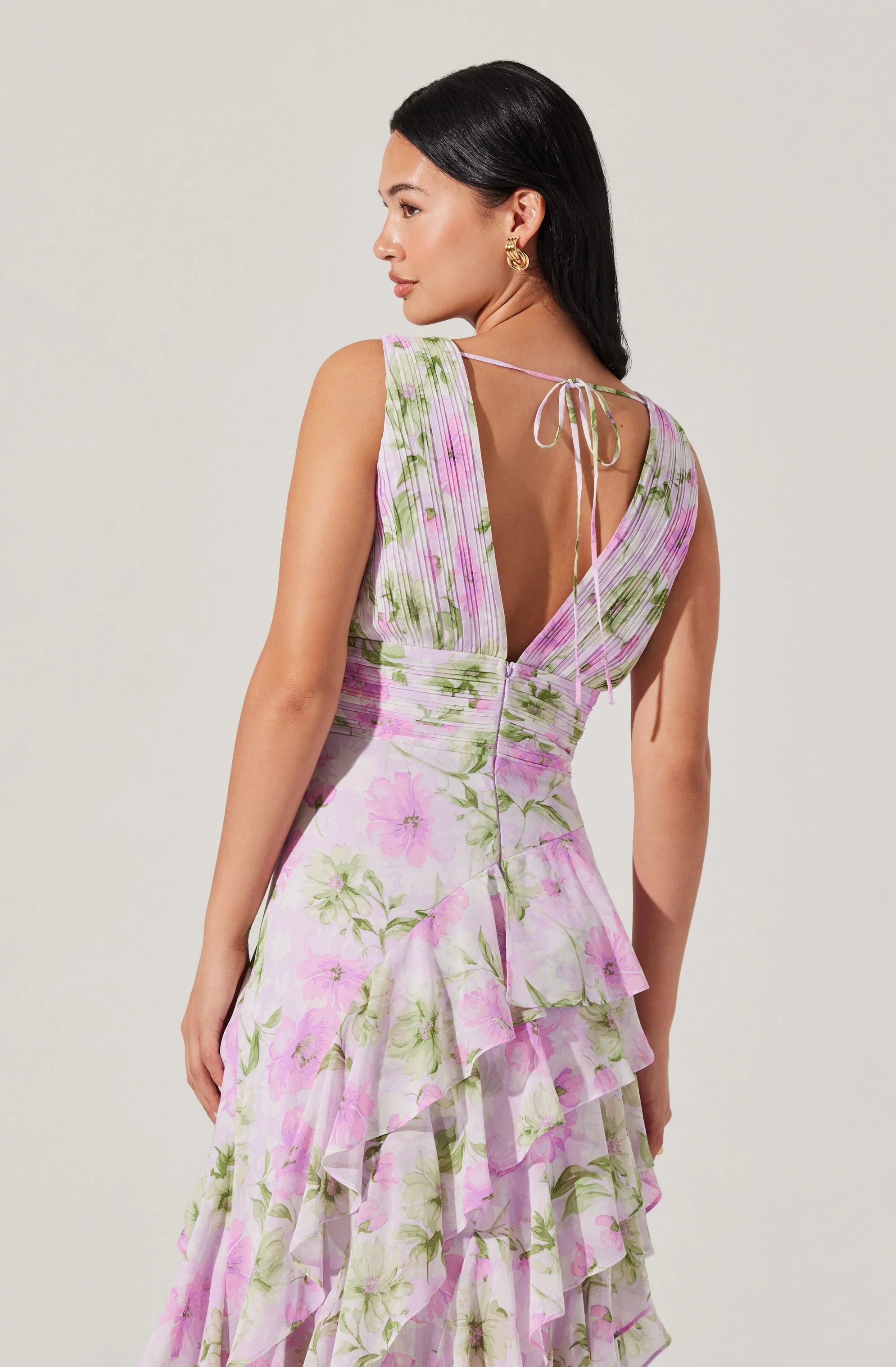 Cytherea Asymmetric Floral Ruffle Midi Dress