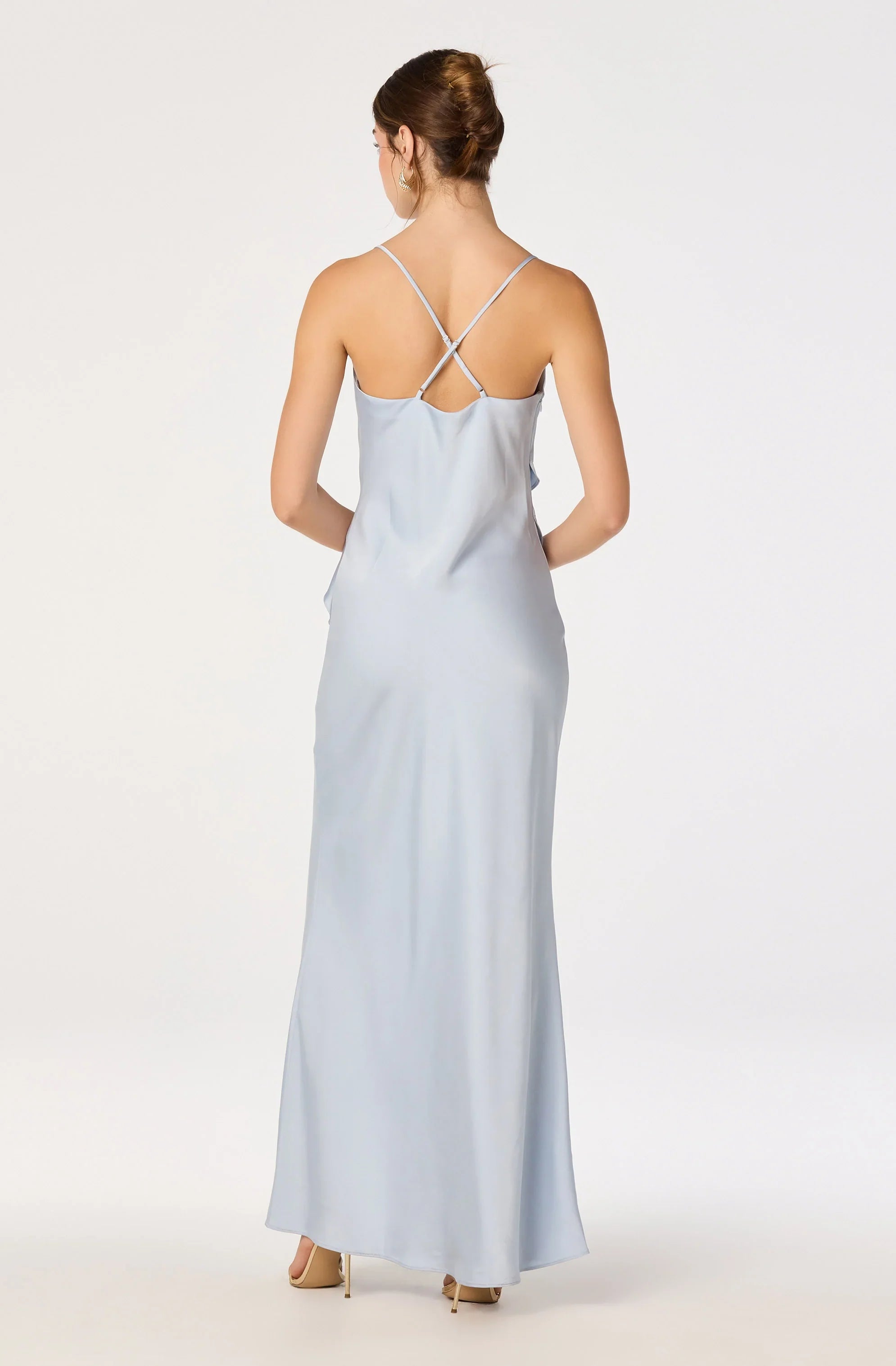Adelina Satin Ruffle Maxi Dress