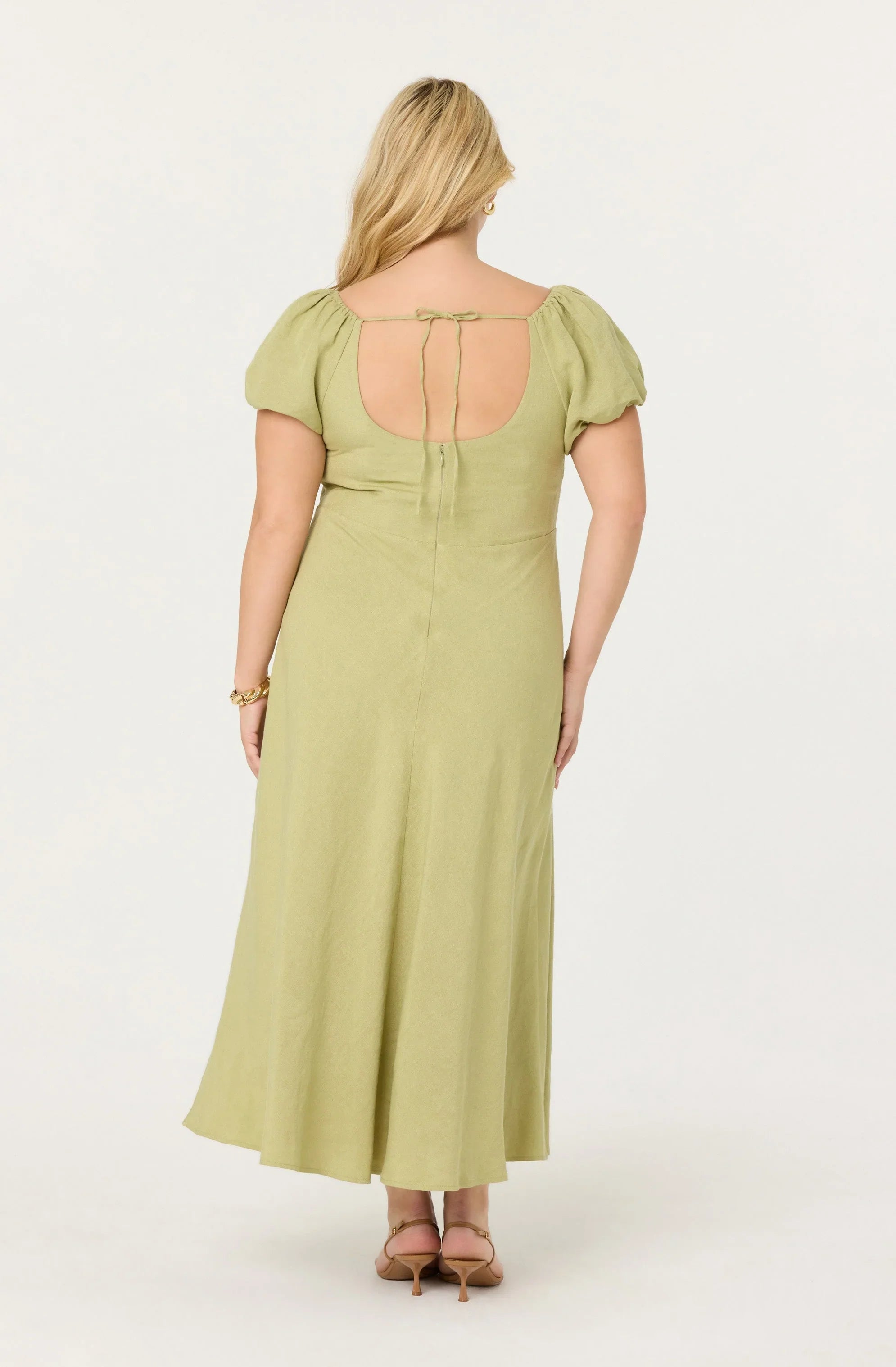Leocadia Embroidered Puff Sleeve Midi Dress