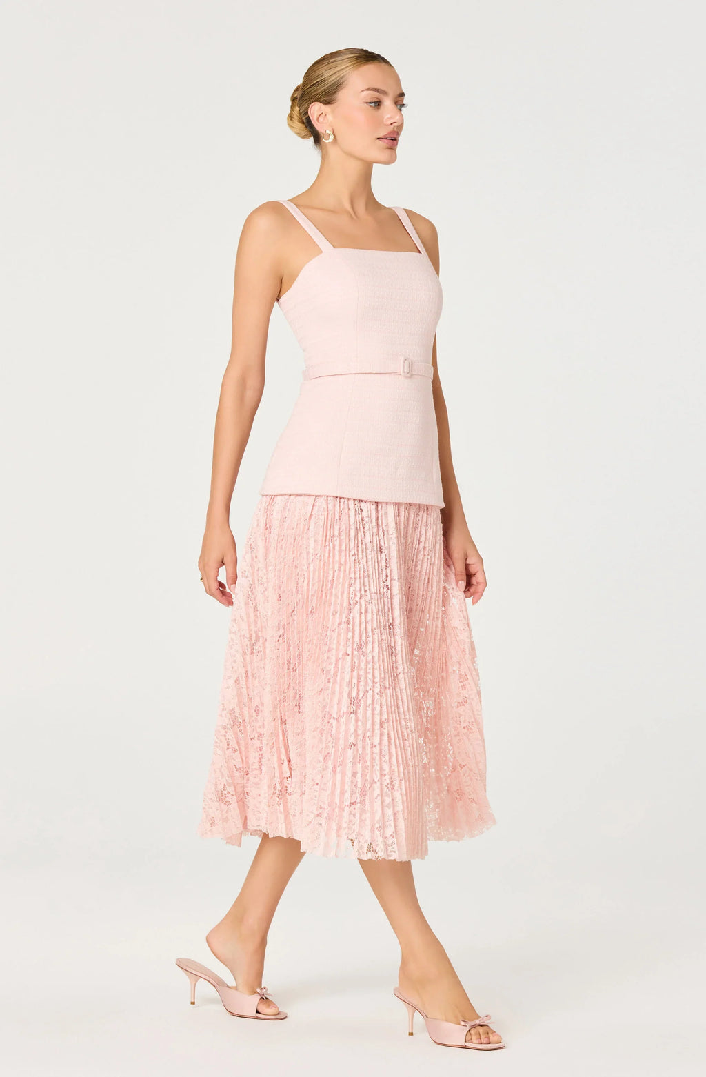 Caitlin Mixed Media Tweed Midi Dress
