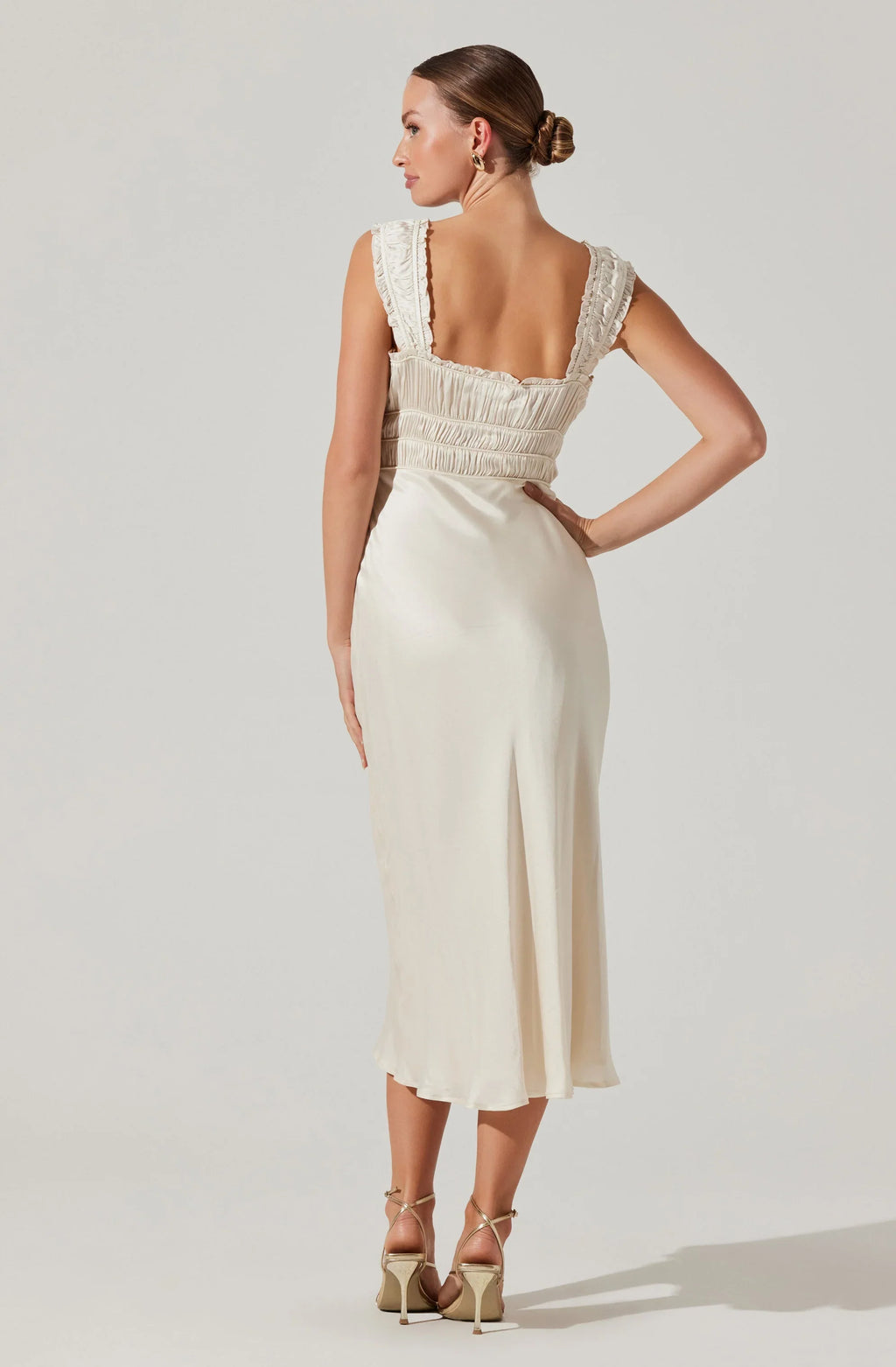 Enola Satin Smocked Midi Dress