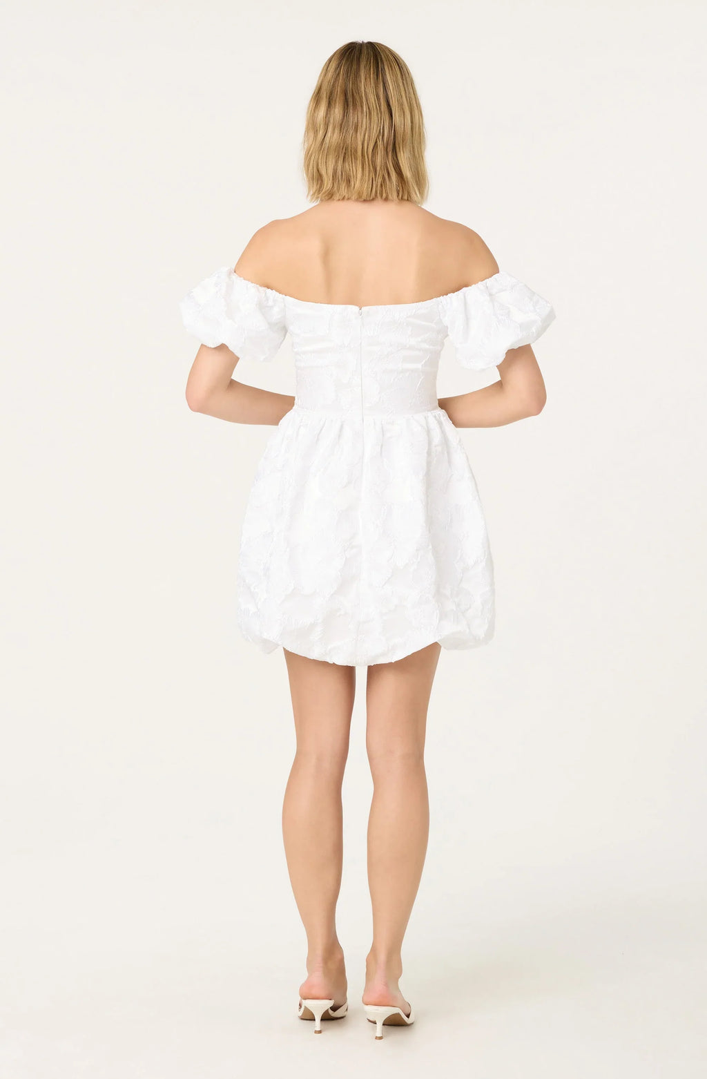 Off Shoulder Floral Jacquard Bubble Dress