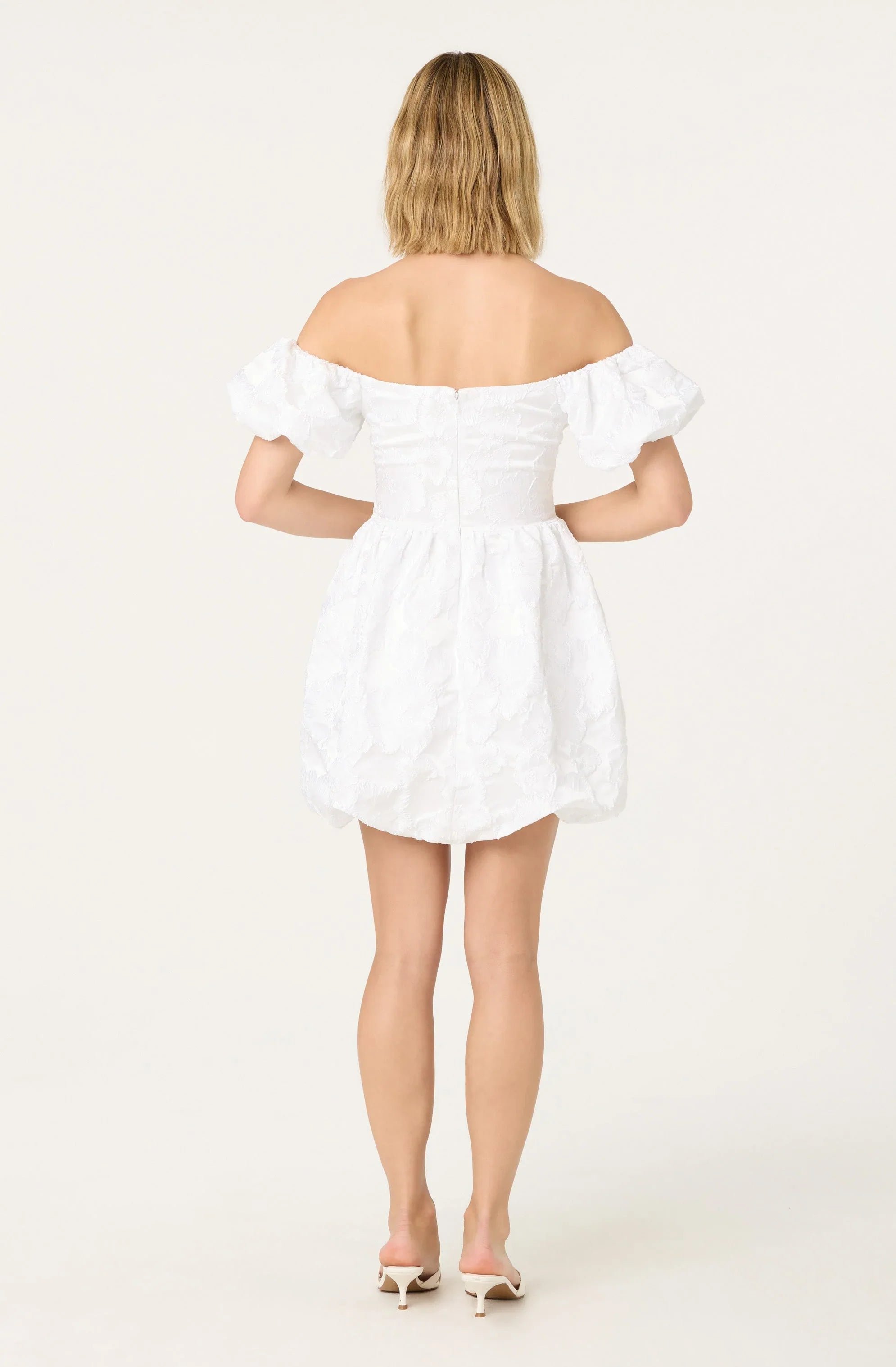Off Shoulder Floral Jacquard Bubble Dress