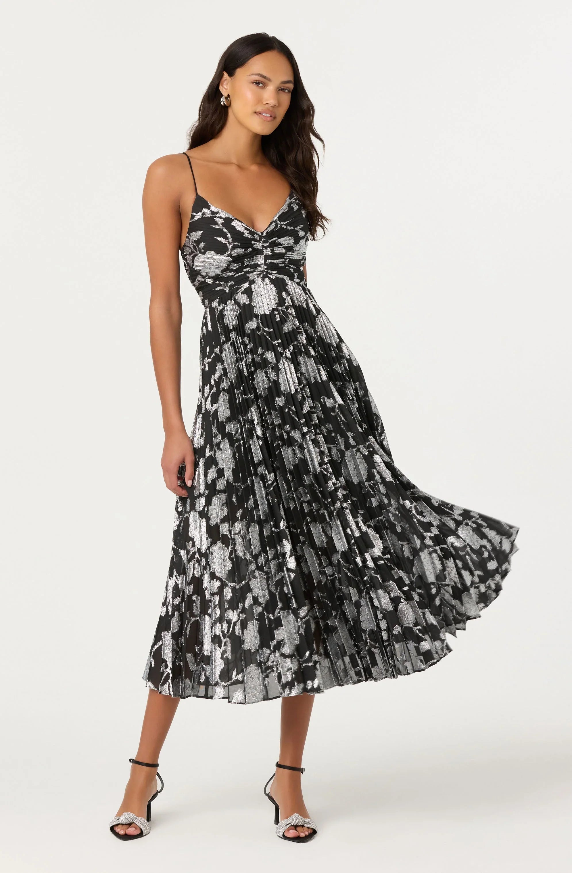 Saoirse Metallic Pleated Midi Dress