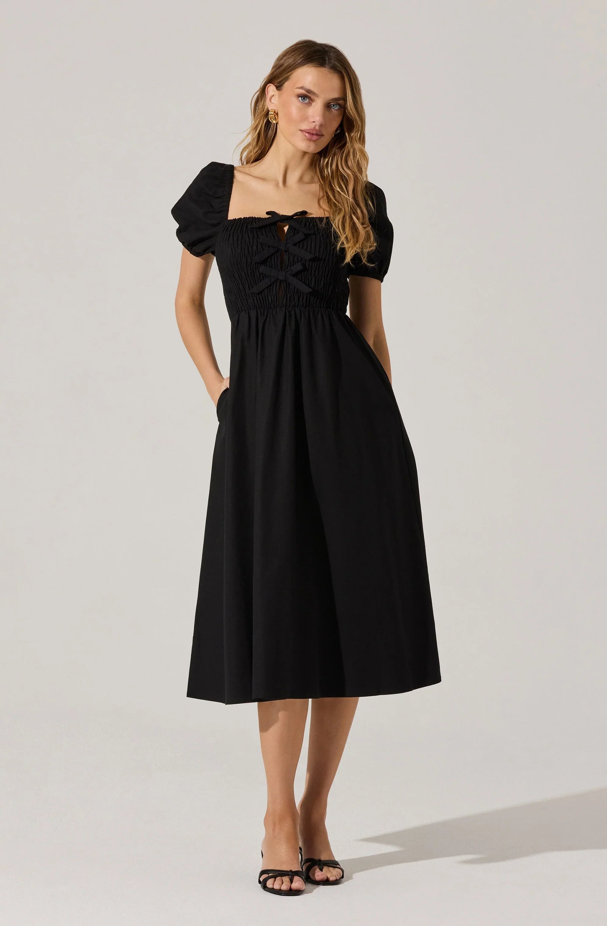 Smocked Bow Midi Dress