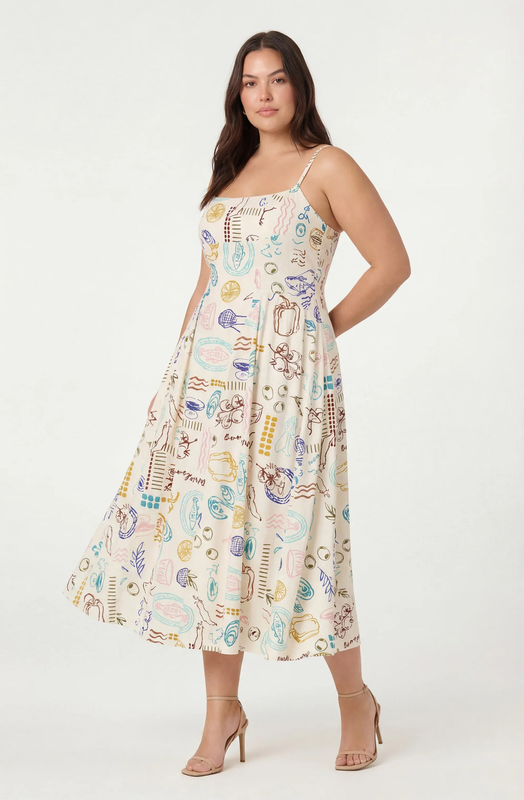 Ansley Novelty Print Linen Midi Dress
