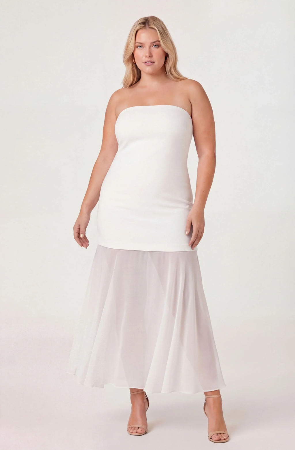 Lizet Strapless Mini Dress with Sheer Maxi Overlay