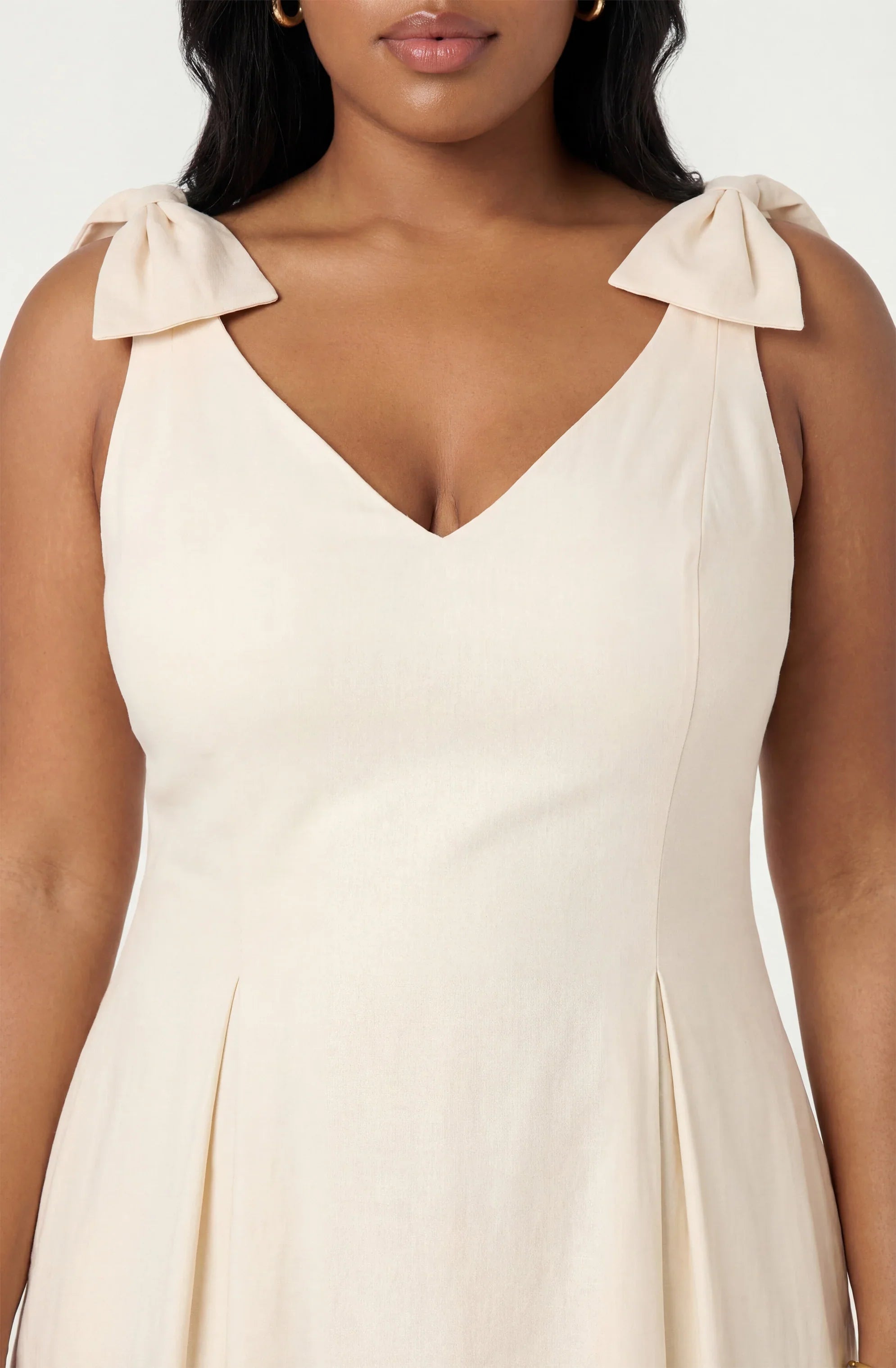 Joleena Linen Bow-Strap Midi Dress