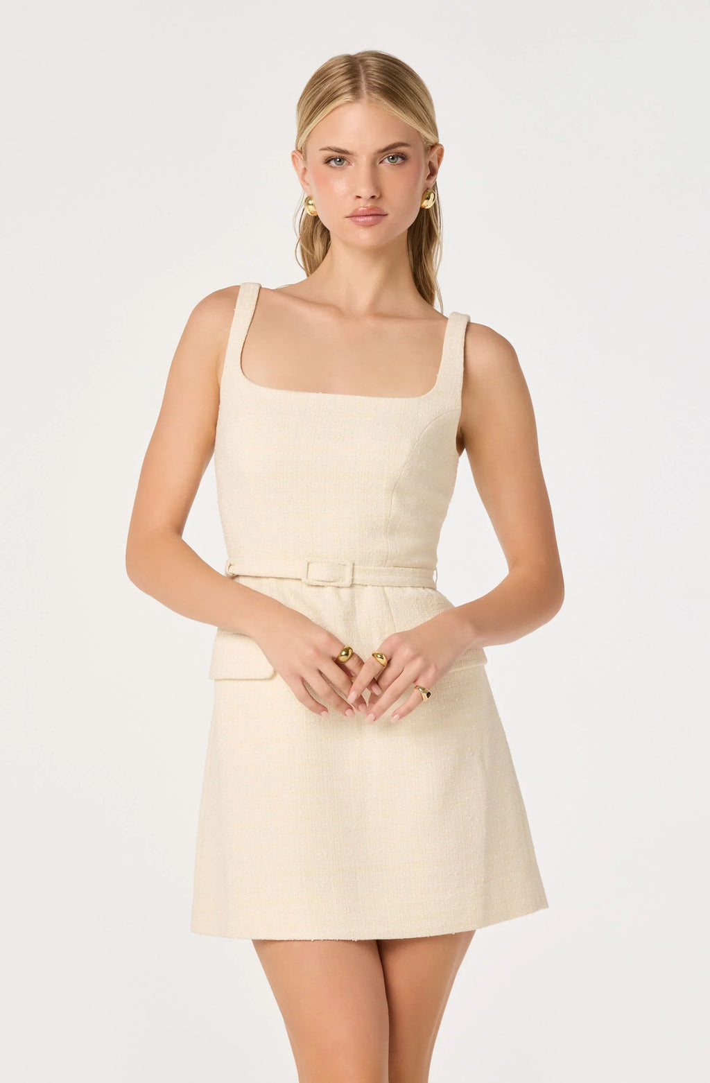 Adelyn Belted Tweed Mini Dress