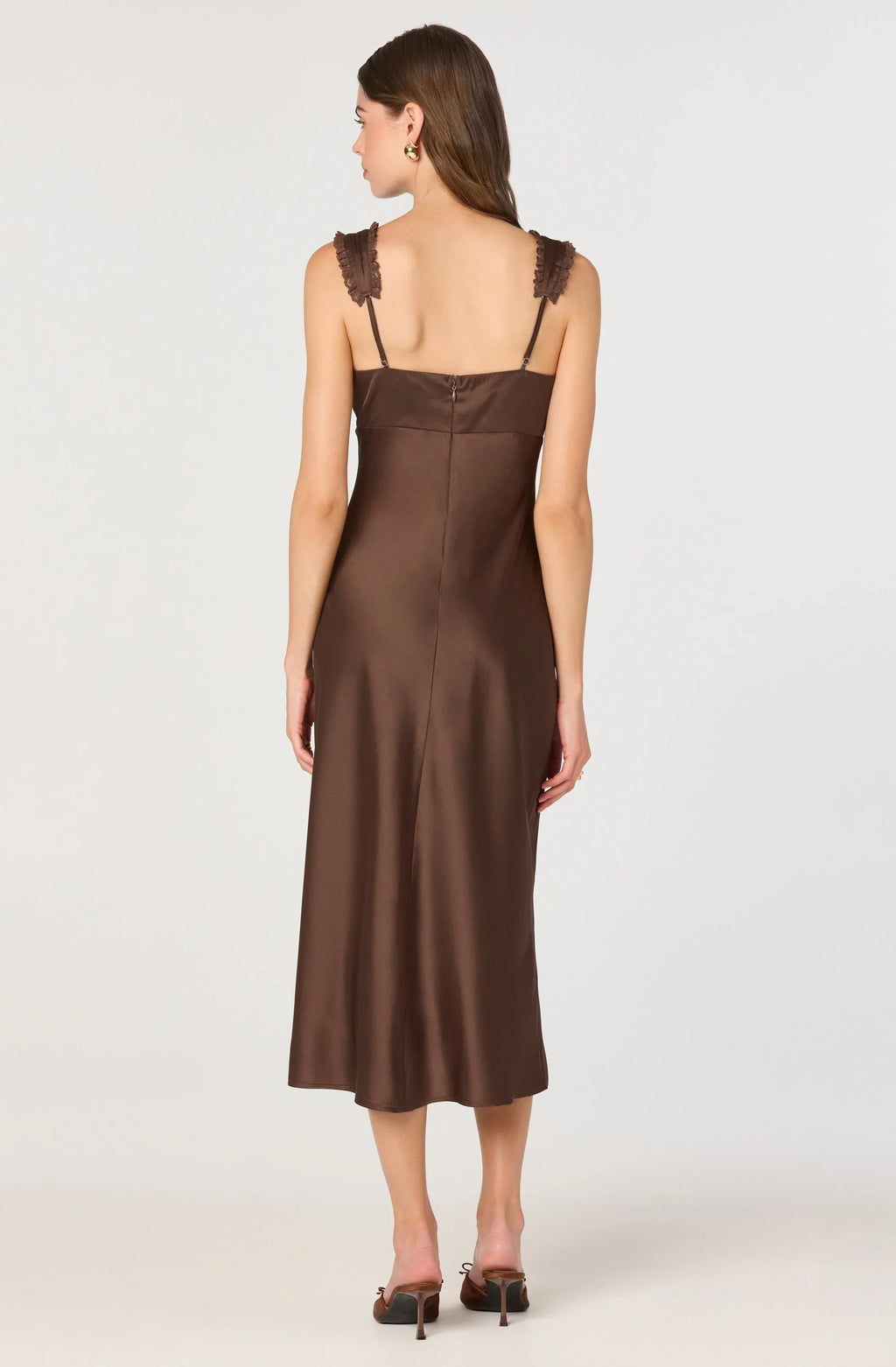 Lace Trim Satin Slip Midi Dress