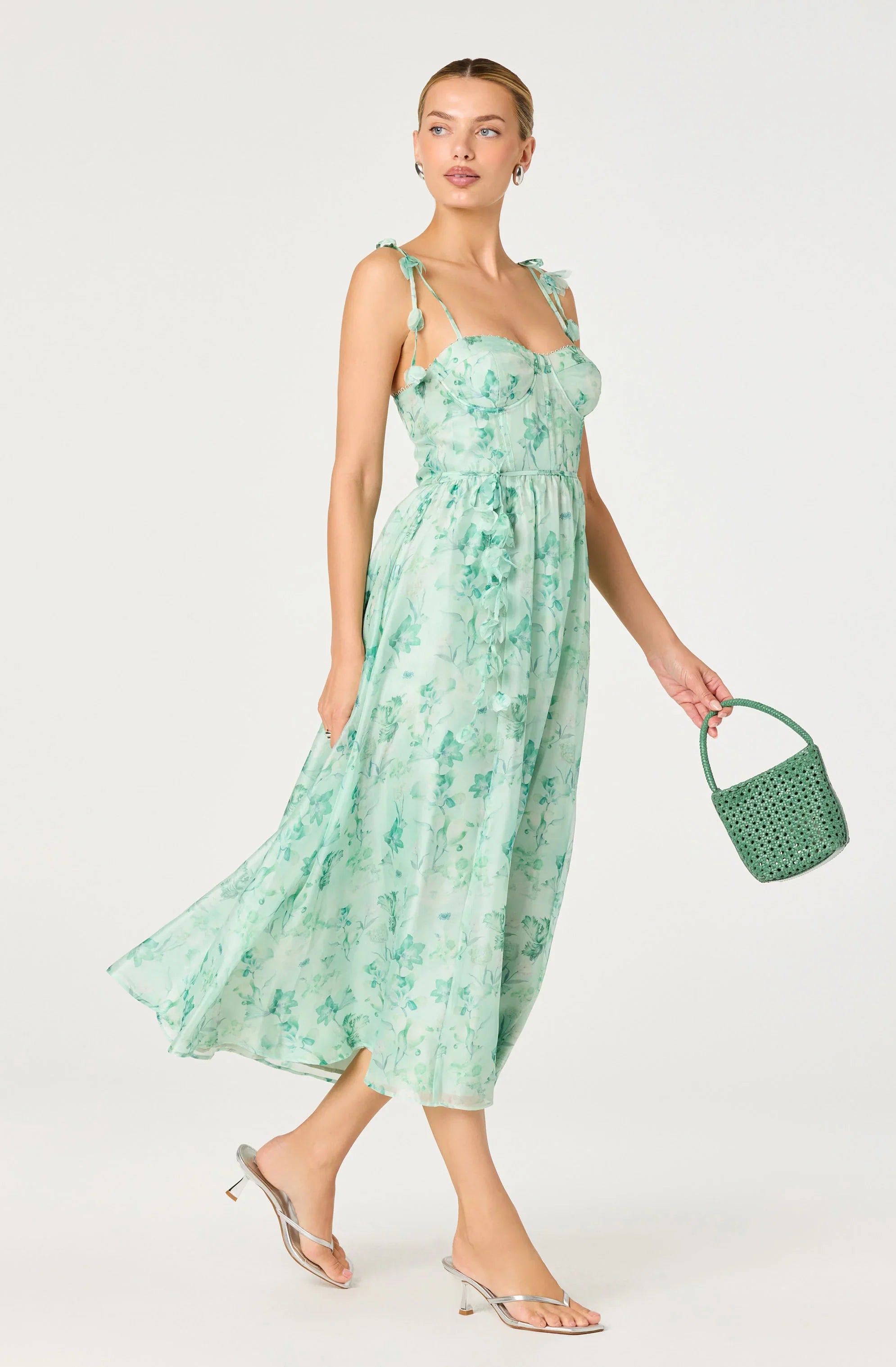 Halcyon Floral 3D Flower Appliqué Midi Dress